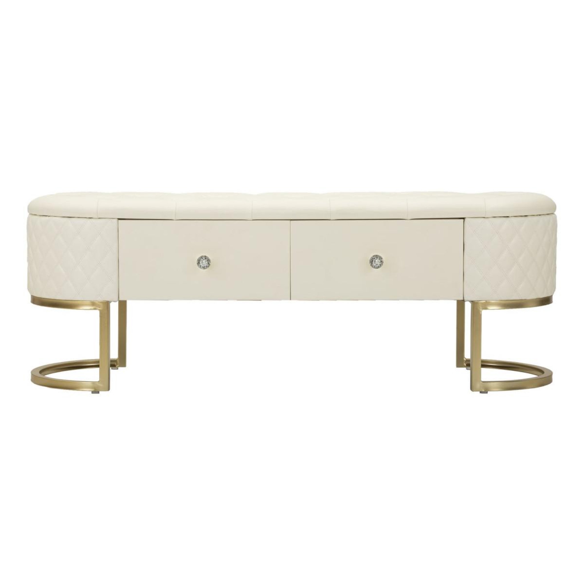 Voir la diapositive 2 : Paris Prix Banc avec 2 tiroirs  sharon  120cm blanc & or