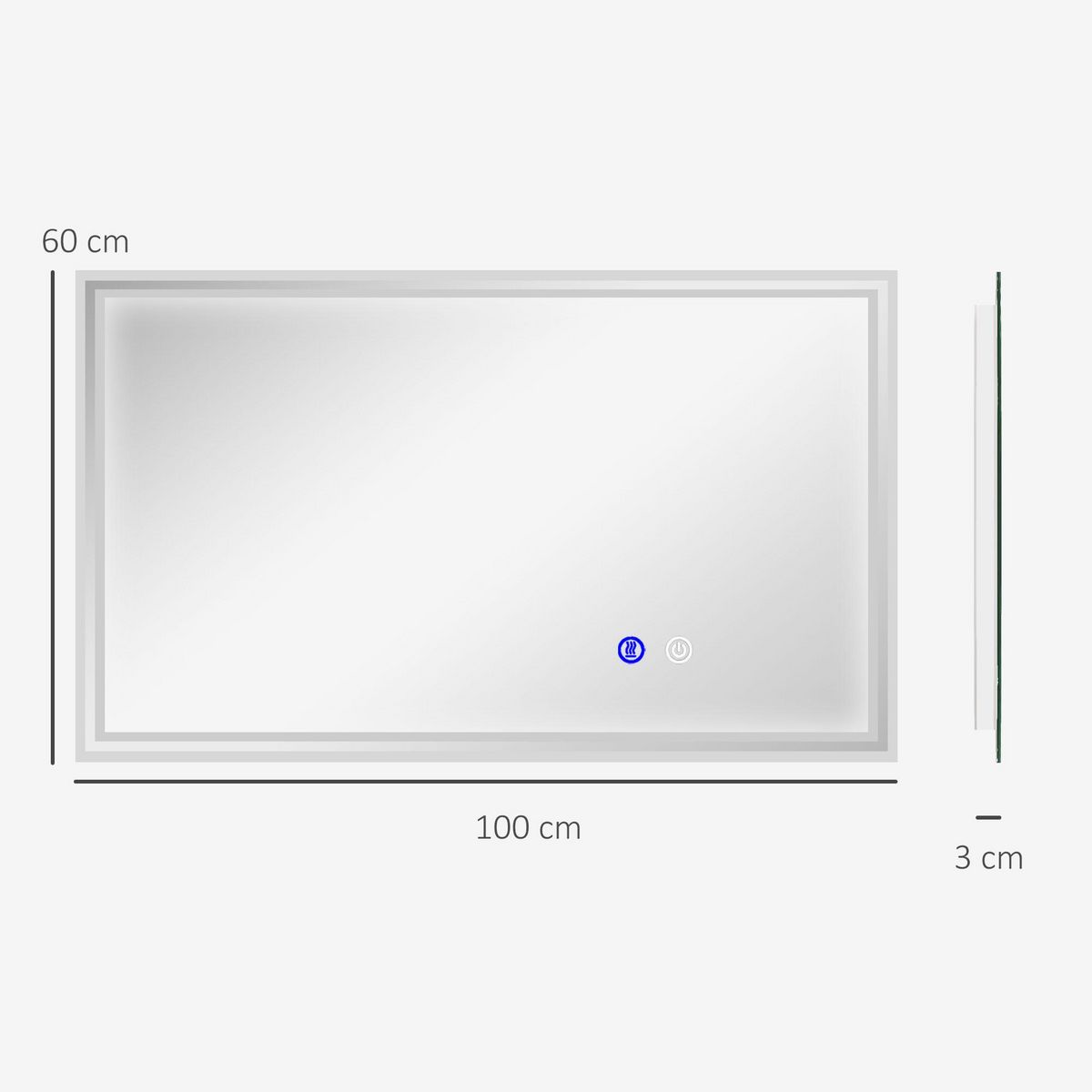 KLEANKIN Miroir LED mural de salle de bain - 100L x 60H cm - luminosité réglable 3 couleurs - interrupteur tactile - système antibué