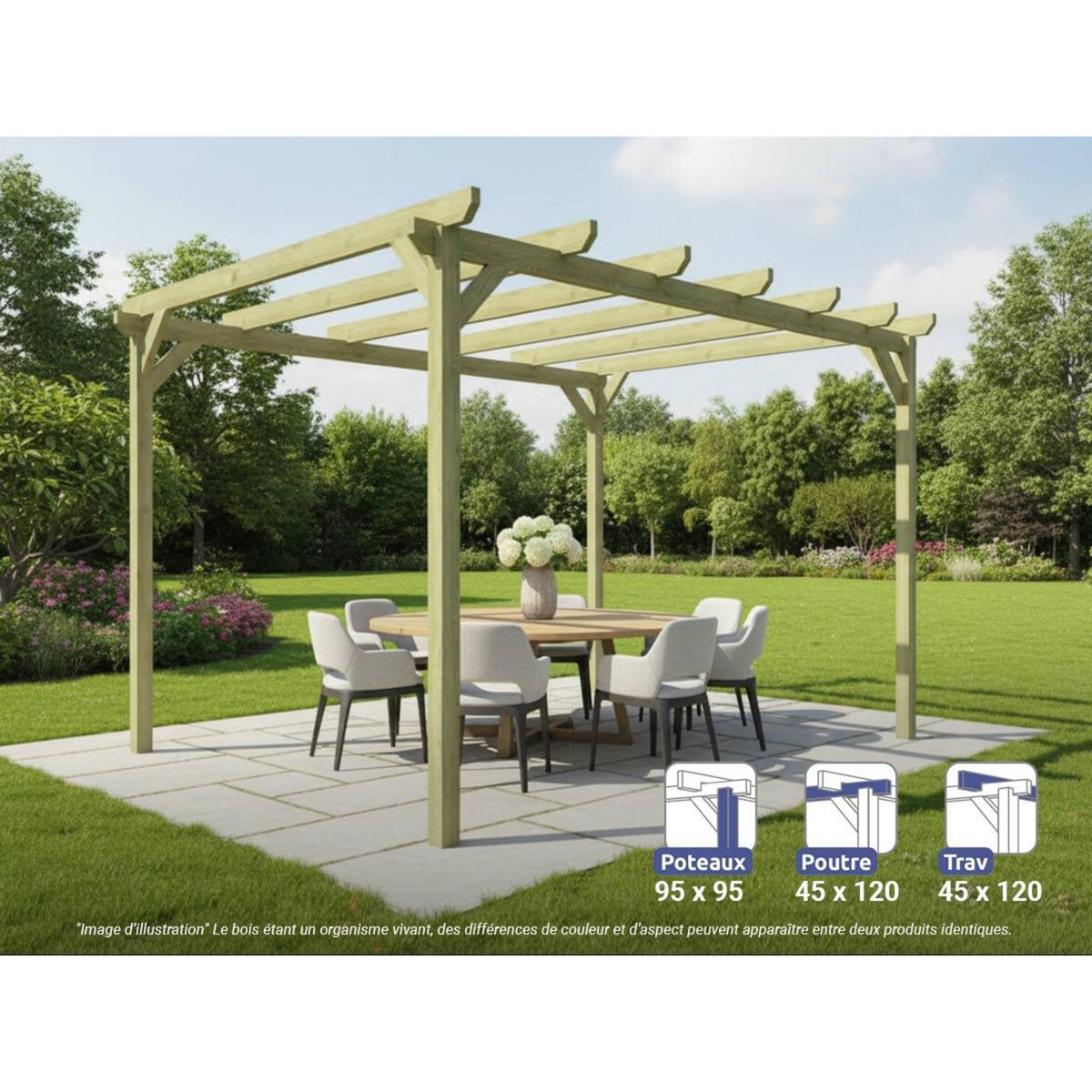 JARDIDECO Pergola massive en bois Paris 420 x 300 cm - Maderland