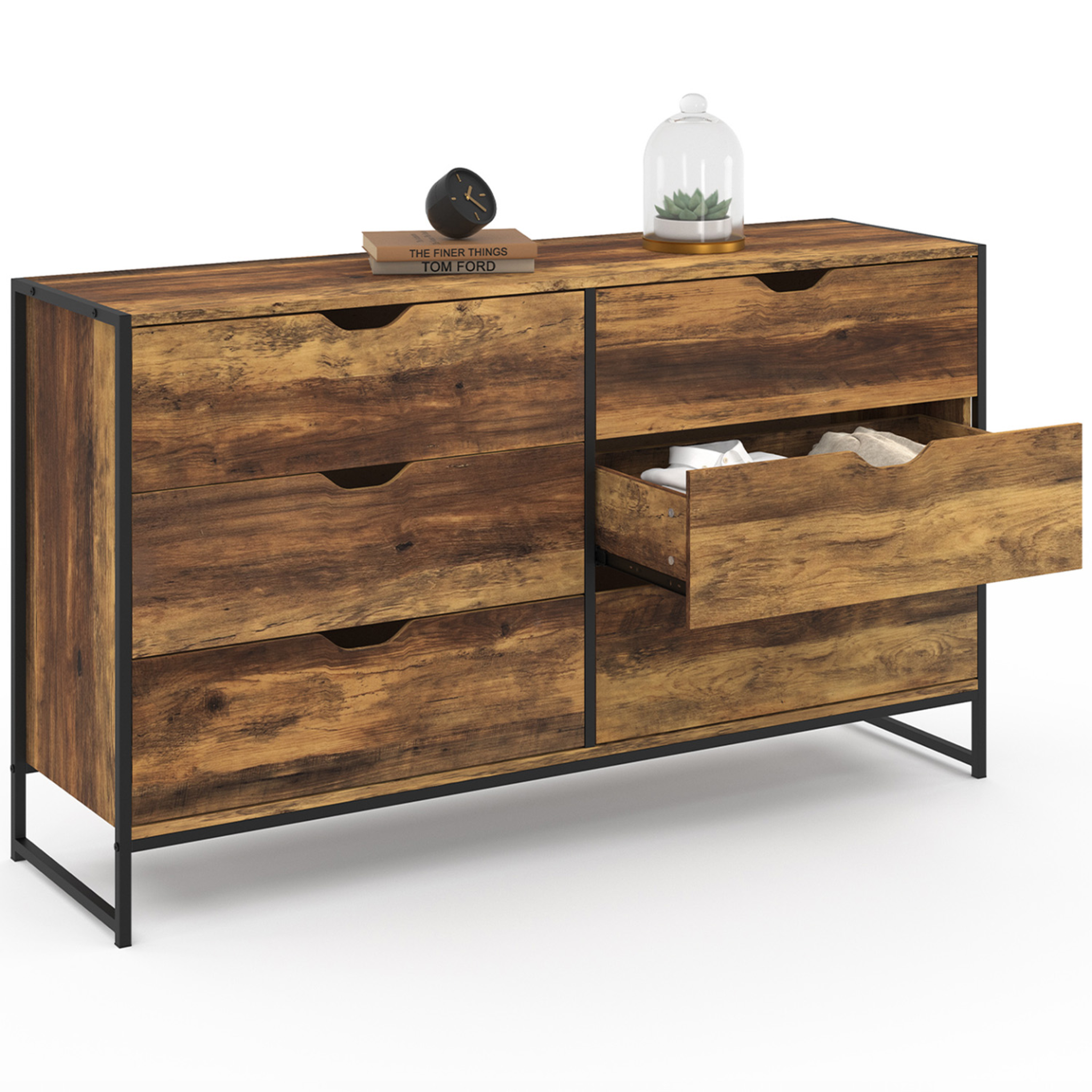Voir la diapositive 4 : ID MARKET Commode 6 tiroirs hawkins xxl 140 cm design industriel