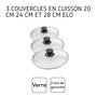 Voir la diapositive 4 : ELO Set de 3 couvercles de cuisson en verre 20 cm 24 cm et 28 cm Elo