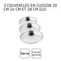 Voir la diapositive 4 : ELO Set de 3 couvercles de cuisson en verre 20 cm 24 cm et 28 cm Elo