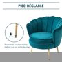 HOMCOM Fauteuil coquillage fauteuil design dim. 79L x 77l x 77H cm pieds dorés effilés velours bleu canard