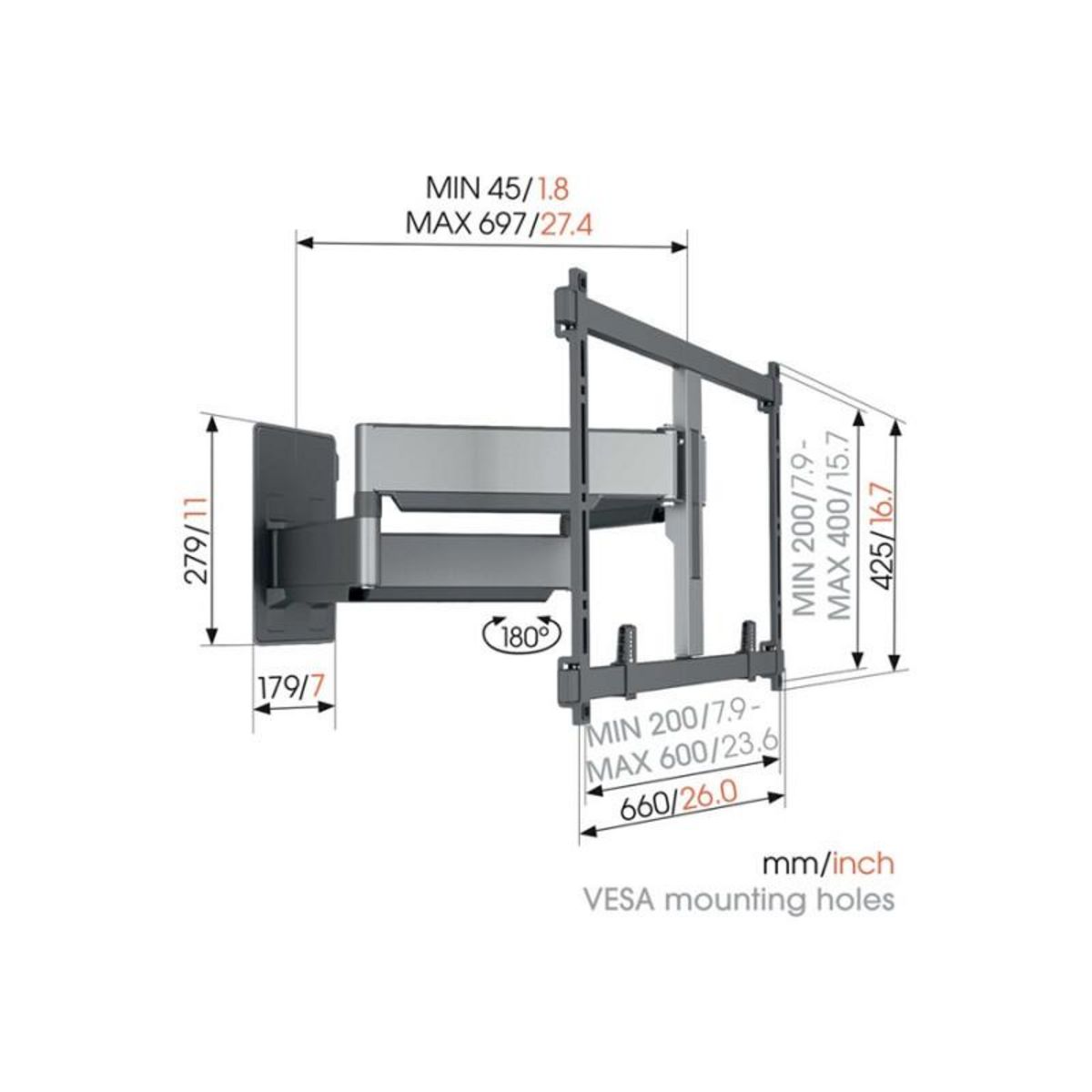 Vogel's Support mural pour écran plat Vogel s ELITE TVM 5855 ORIENTABLE POUR TELEVISION DE 55 A 100