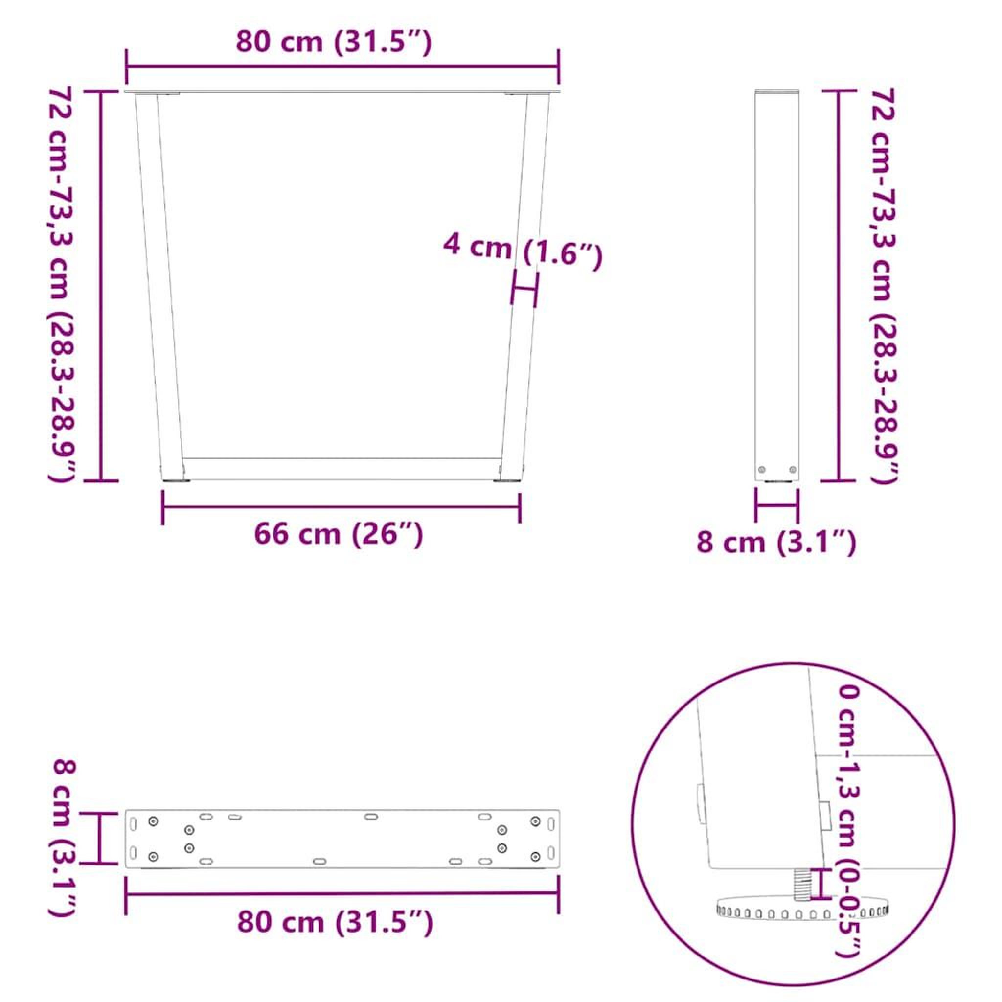 Voir la diapositive 6 : VIDAXL Pieds de table a manger forme de V 2 pcs 80x(72-73,3) cm acier