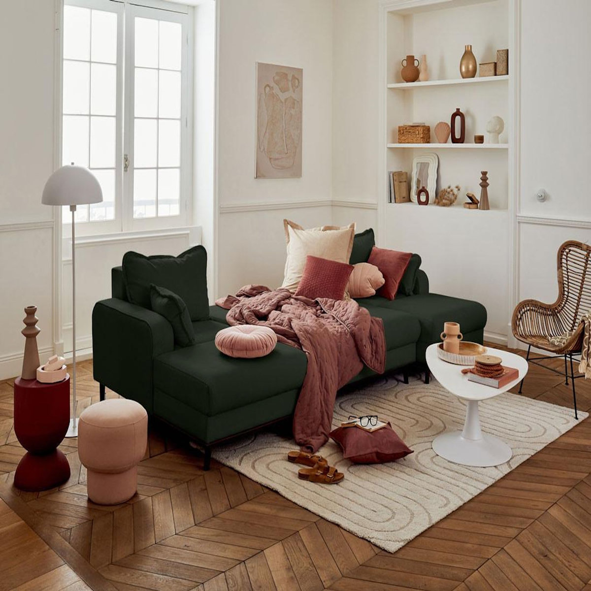 LISA DESIGN Albane - canapé panoramique en u - 7 places - convertible avec coffre - en velours côtelé