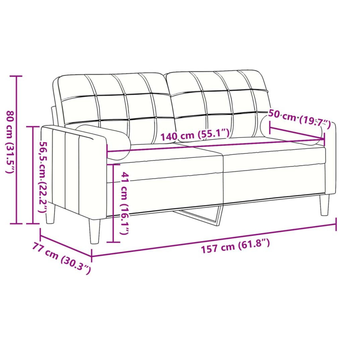 VIDAXL Canape 2 places avec oreillers vert fonce 140 cm velours