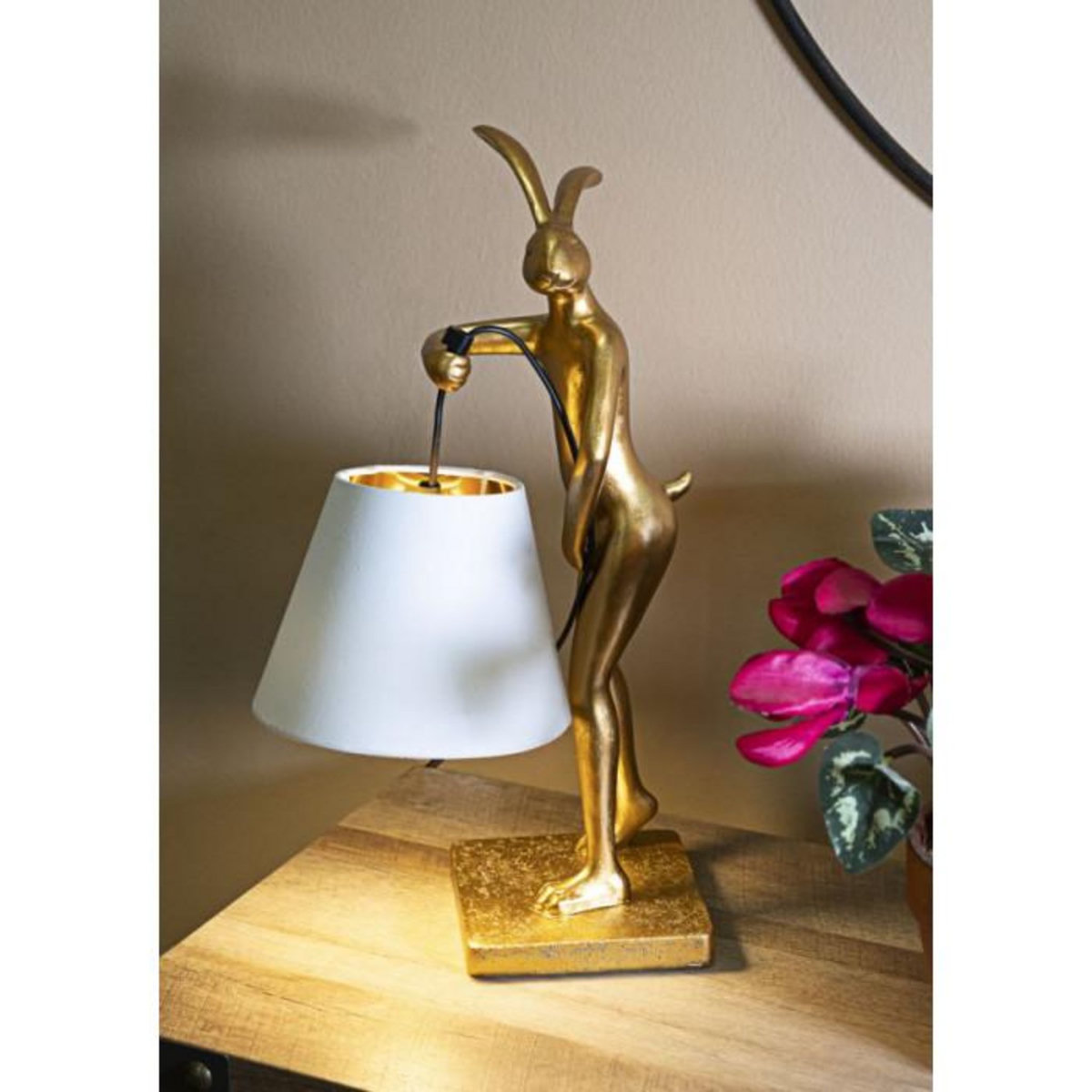 Paris Prix Lampe à Poser en Résine  Lapin  47cm Or & Blanc