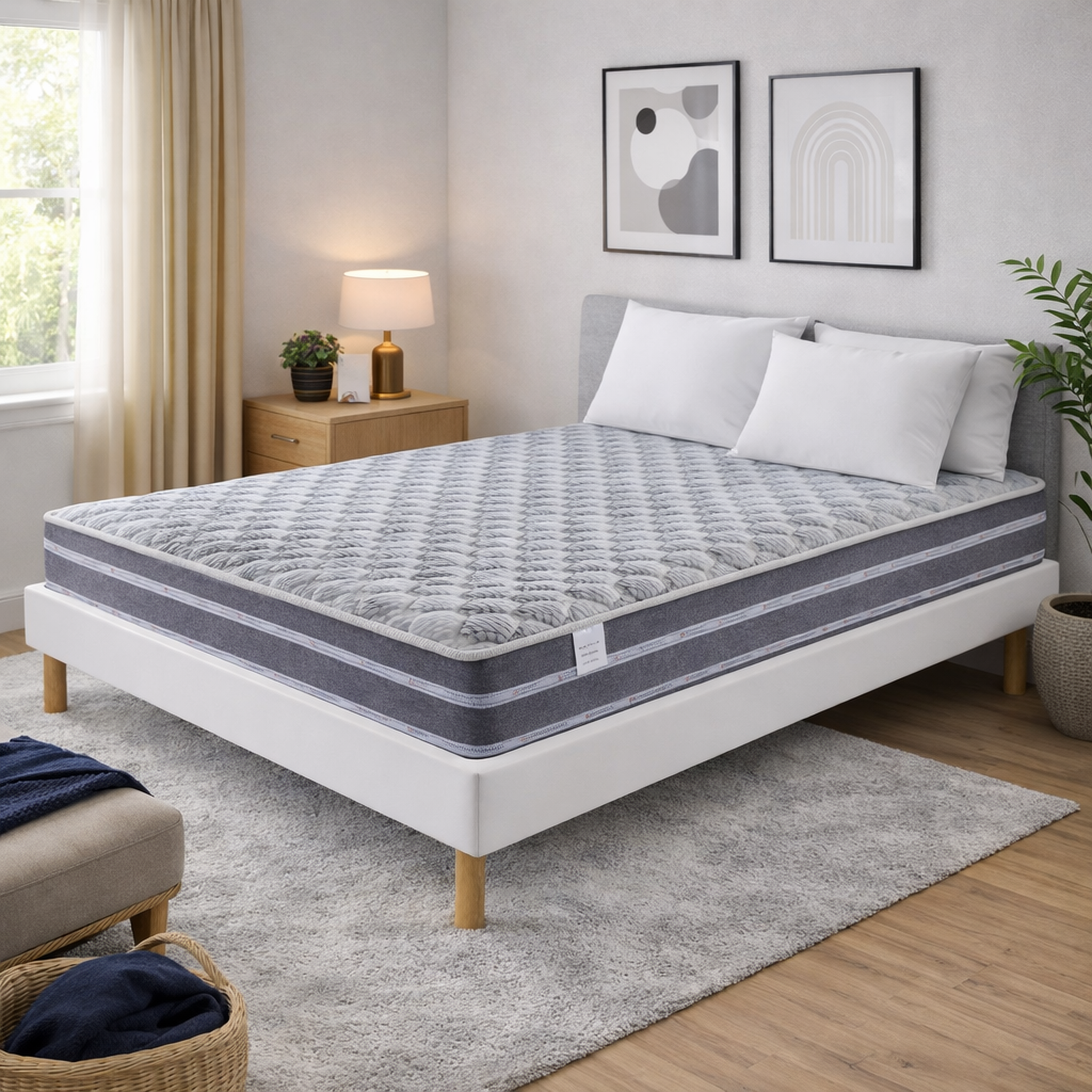 PROVENCE LITERIE Ensemble Sommier Tapissier et Matelas Ferme Très Respirant. Coloris disponibles : Gris, Noir, Blanc