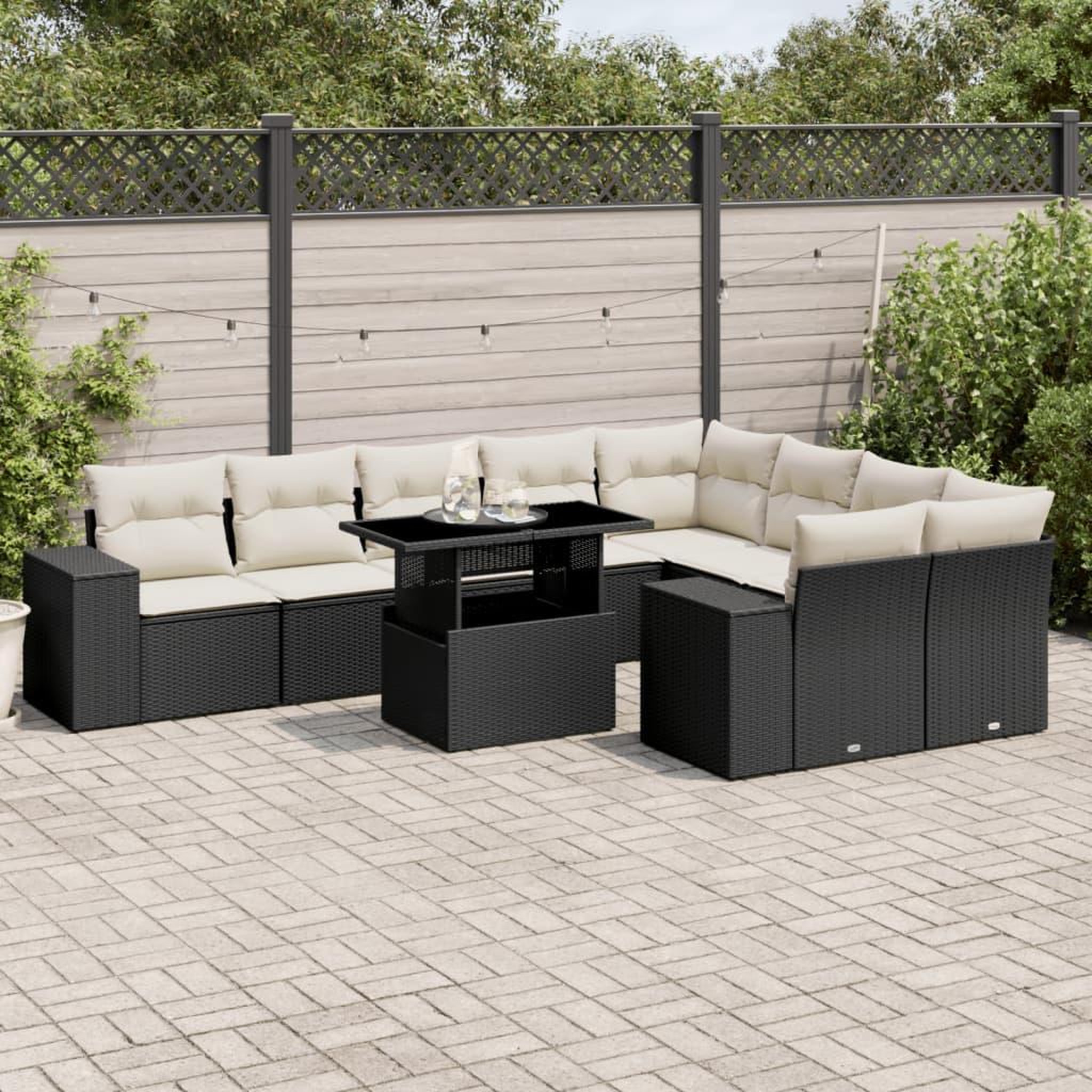 VIDAXL Salon de jardin 10 pcs avec coussins noir resine tressee