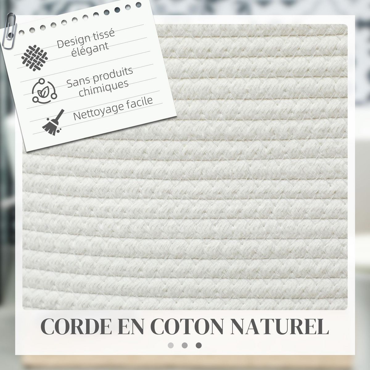 HOMCOM Panier à linge 36L corbeille à linge pliable portable en coton 2 poignées blanc crème