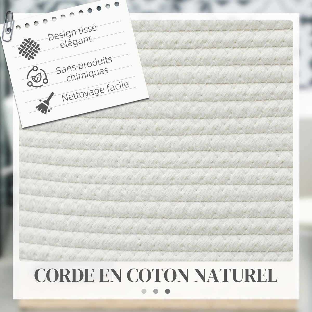 HOMCOM Panier à linge 36L corbeille à linge pliable portable en coton 2 poignées blanc crème