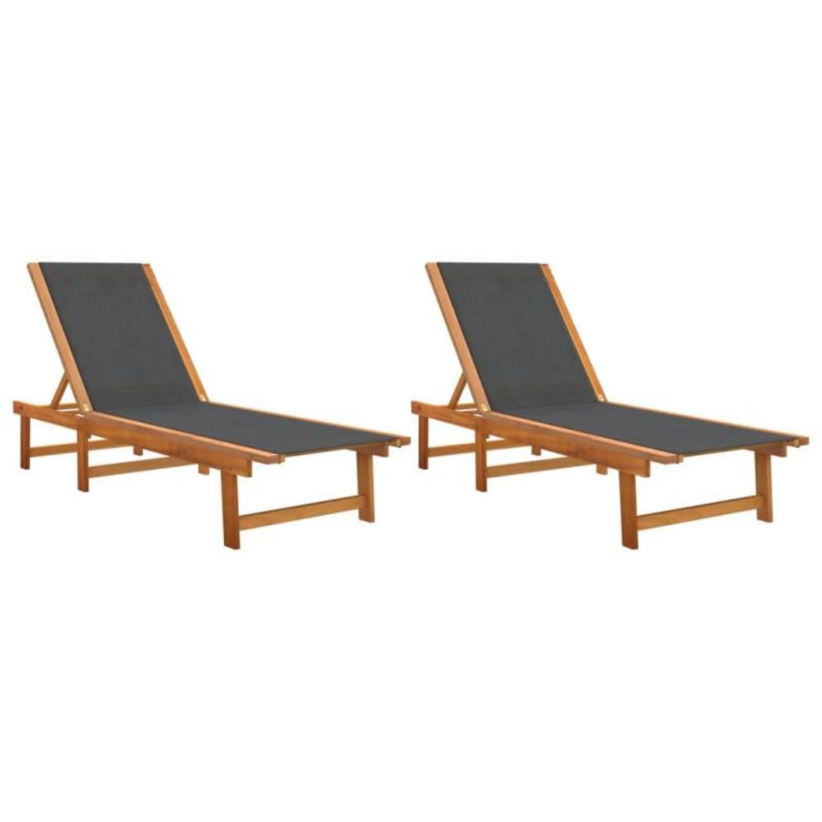 VIDAXL Chaises longues lot de 2 noir bois d acacia solide et textilène