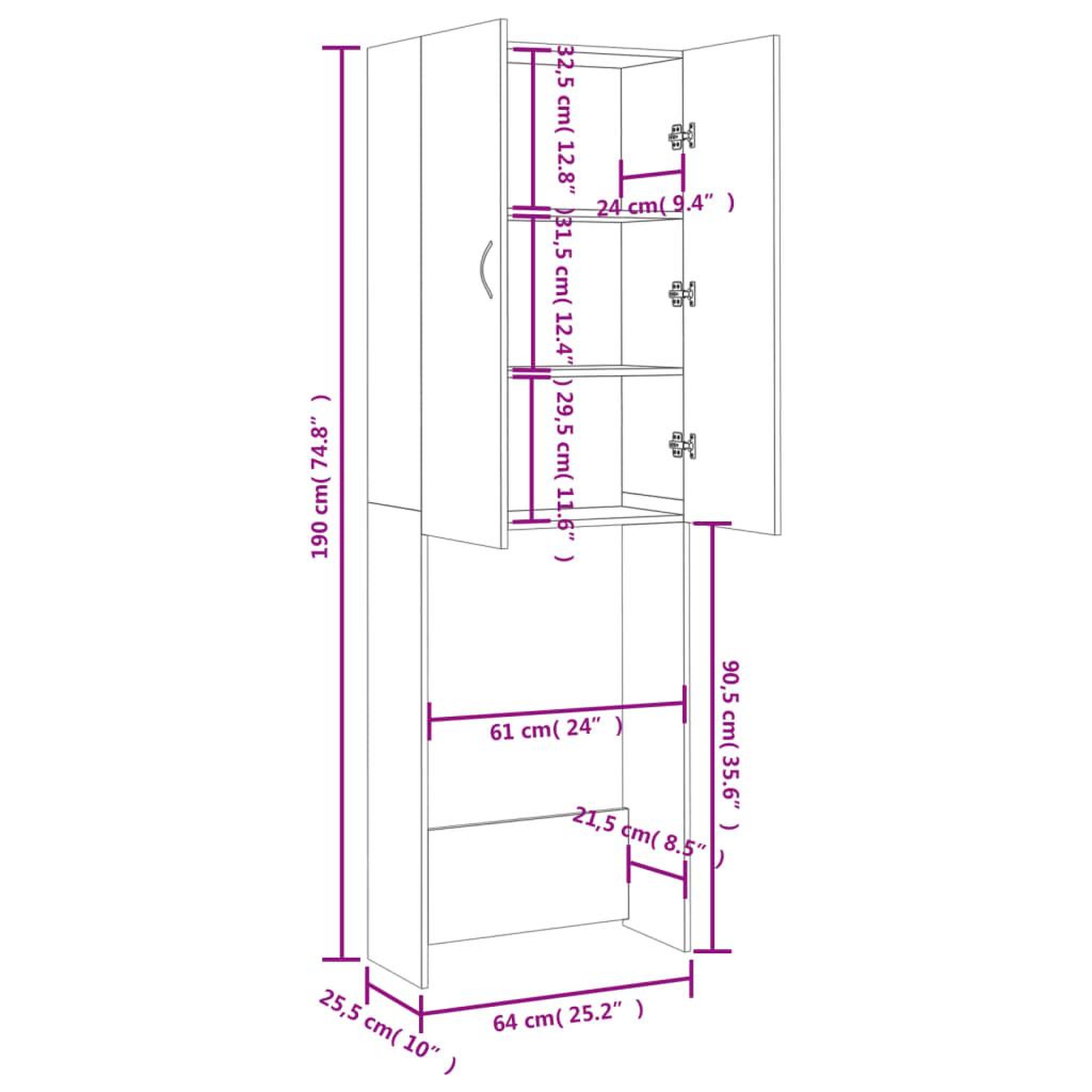 Voir la diapositive 6 : VIDAXL Meuble pour machine a laver Chene marron 64x25,5x190 cm
