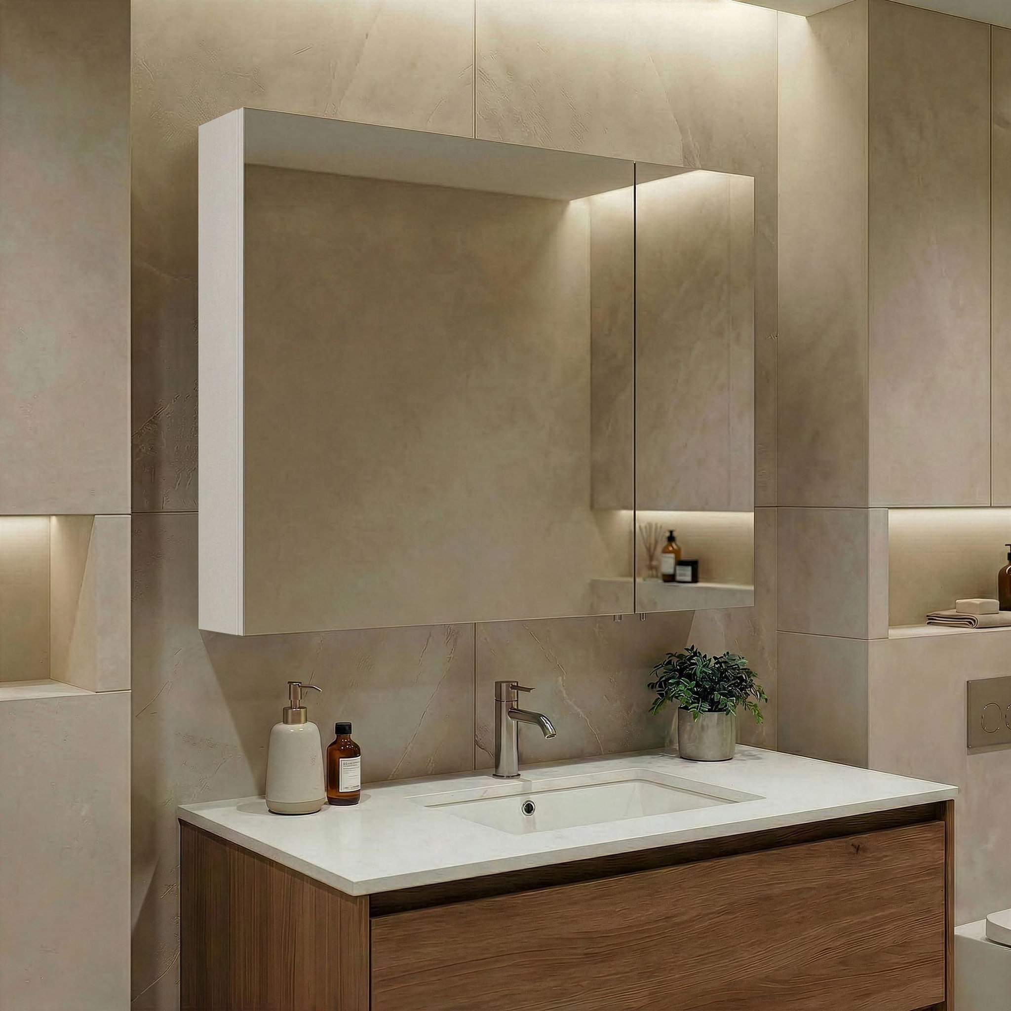 Voir la diapositive 2 : Habitat et Jardin Meuble Salle de Bain avec Miroir  Nuvola 80 v2  - 75 x 16 x 66 cm - White