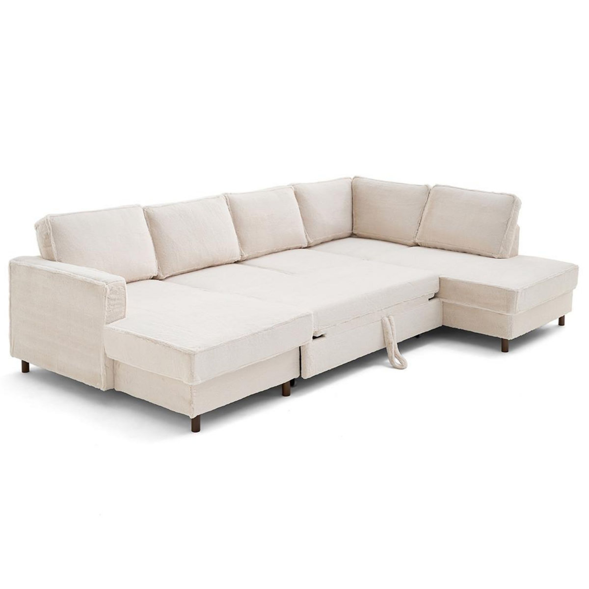 LISA DESIGN Jake - canapé panoramique d'angle droit 7 places convertible avec coffre en fausse fourrure