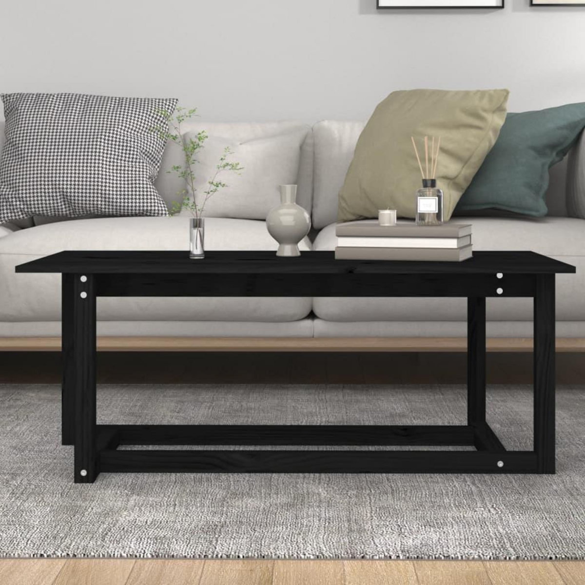VIDAXL Table basse Noir 110x55x45 cm Bois massif de pin