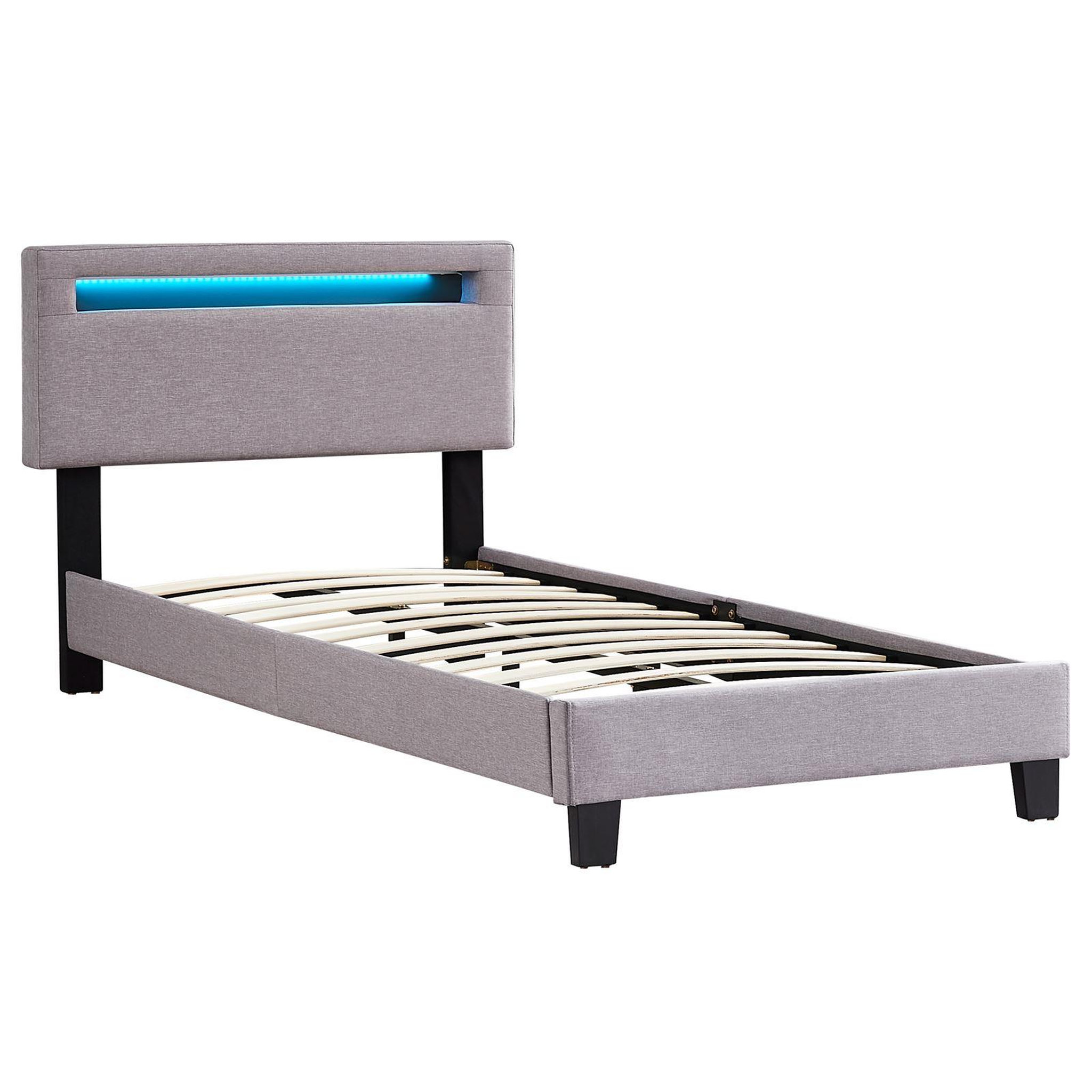 Voir la diapositive 3 : IDIMEX Lit LED simple AUSTIN 90x190 cm, avec sommier, revêtement en tissu