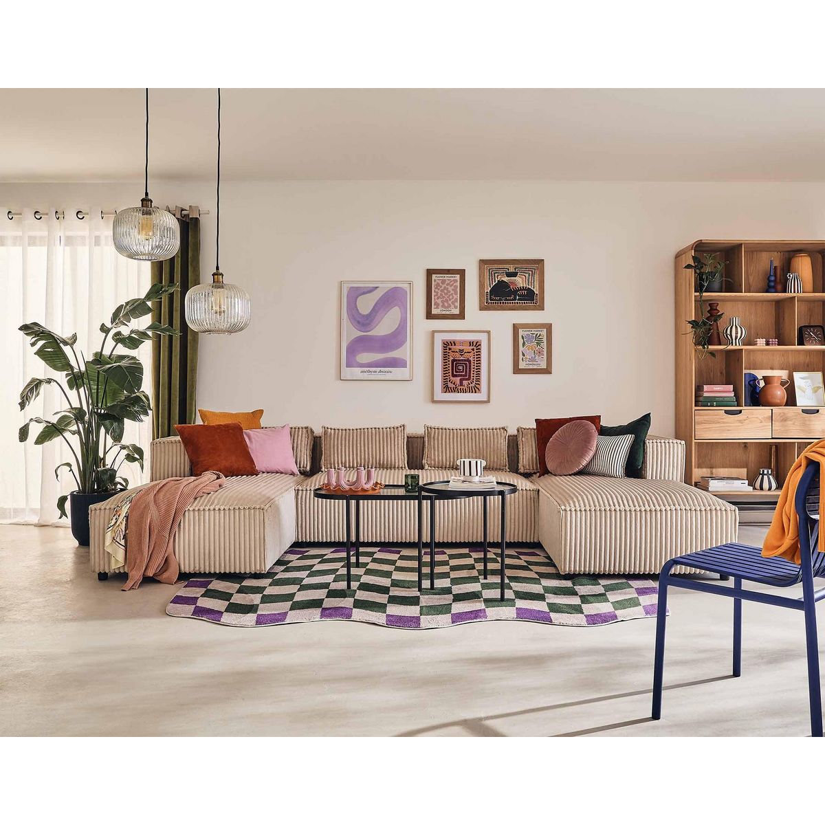 LISA DESIGN Stella - canapé panoramique en u - 7 places - en velours côtelé grosses côtes