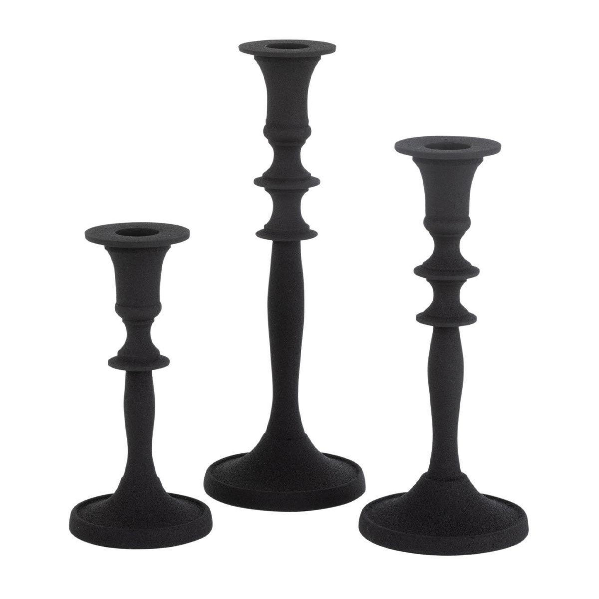 J-LINE Lot de 3 bougeoirs design  croka  23cm noir