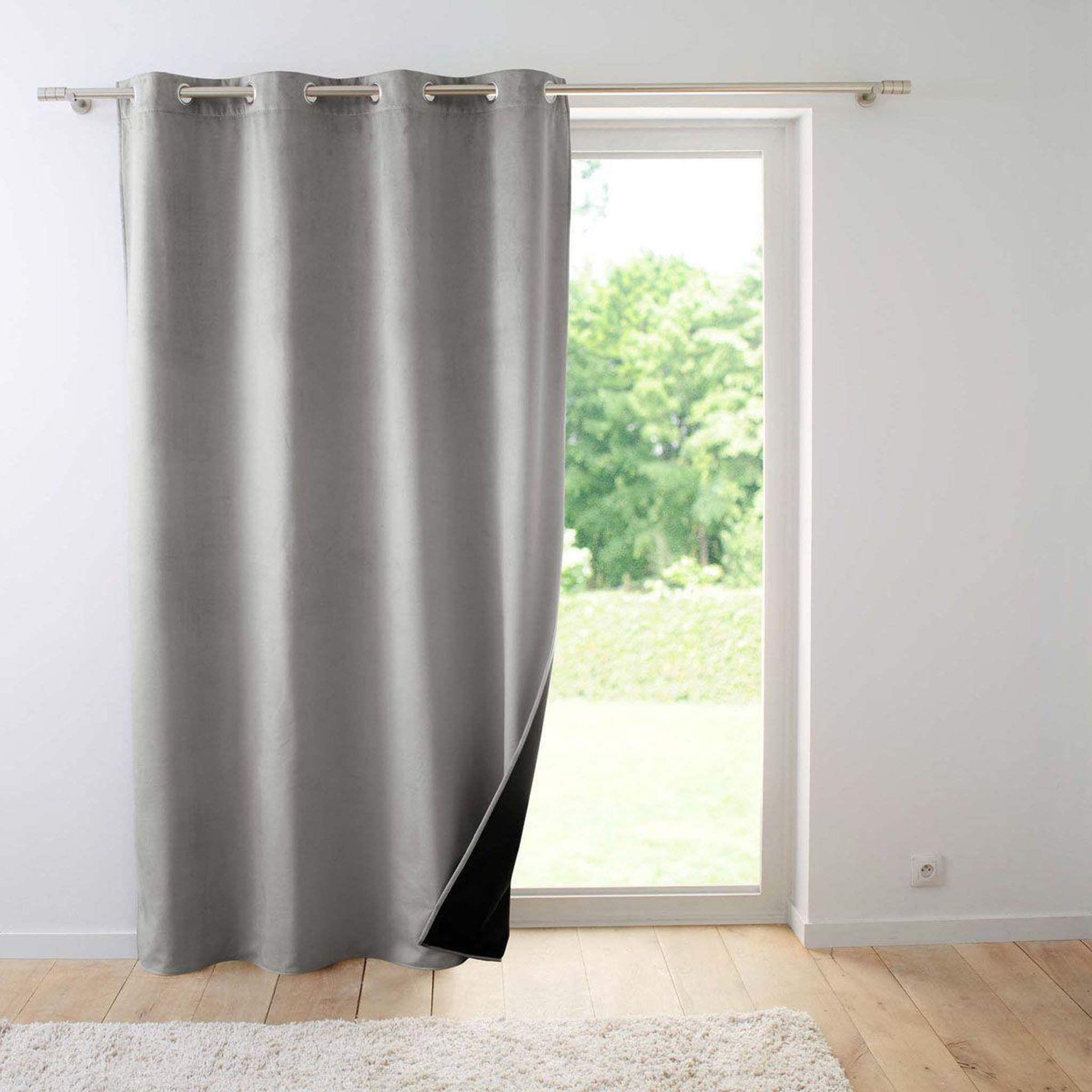 Douceur d'Intérieur Rideau isolant velours  polarchic  140x260cm gris