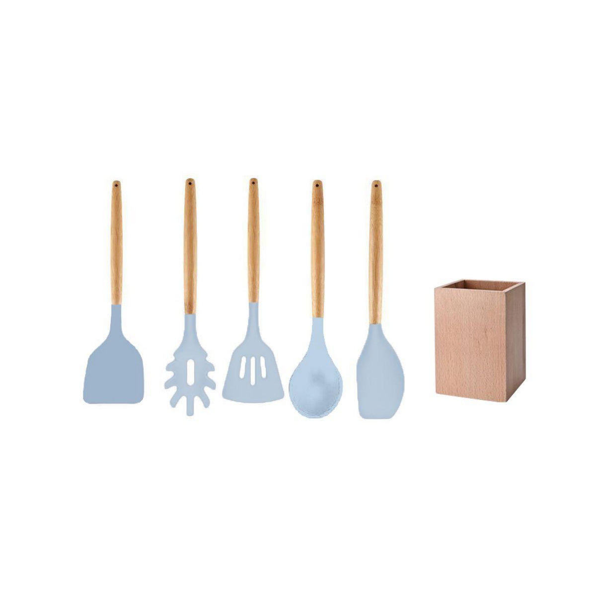 Fackelmann Set d'ustensiles de cuisine en bois avec pot de rangement 32 cm Fackelmann