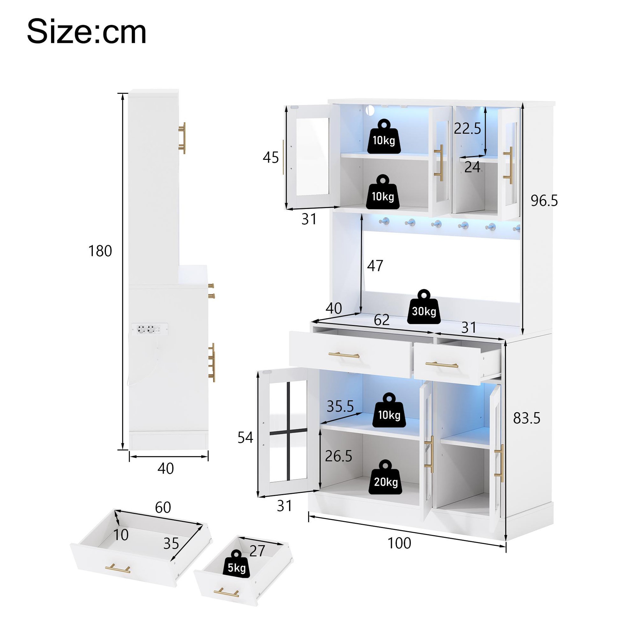 Voir la diapositive 3 : MERAX Buffet de cuisine 6 portes 2 tiroirs - 100 cm blanc led mdf