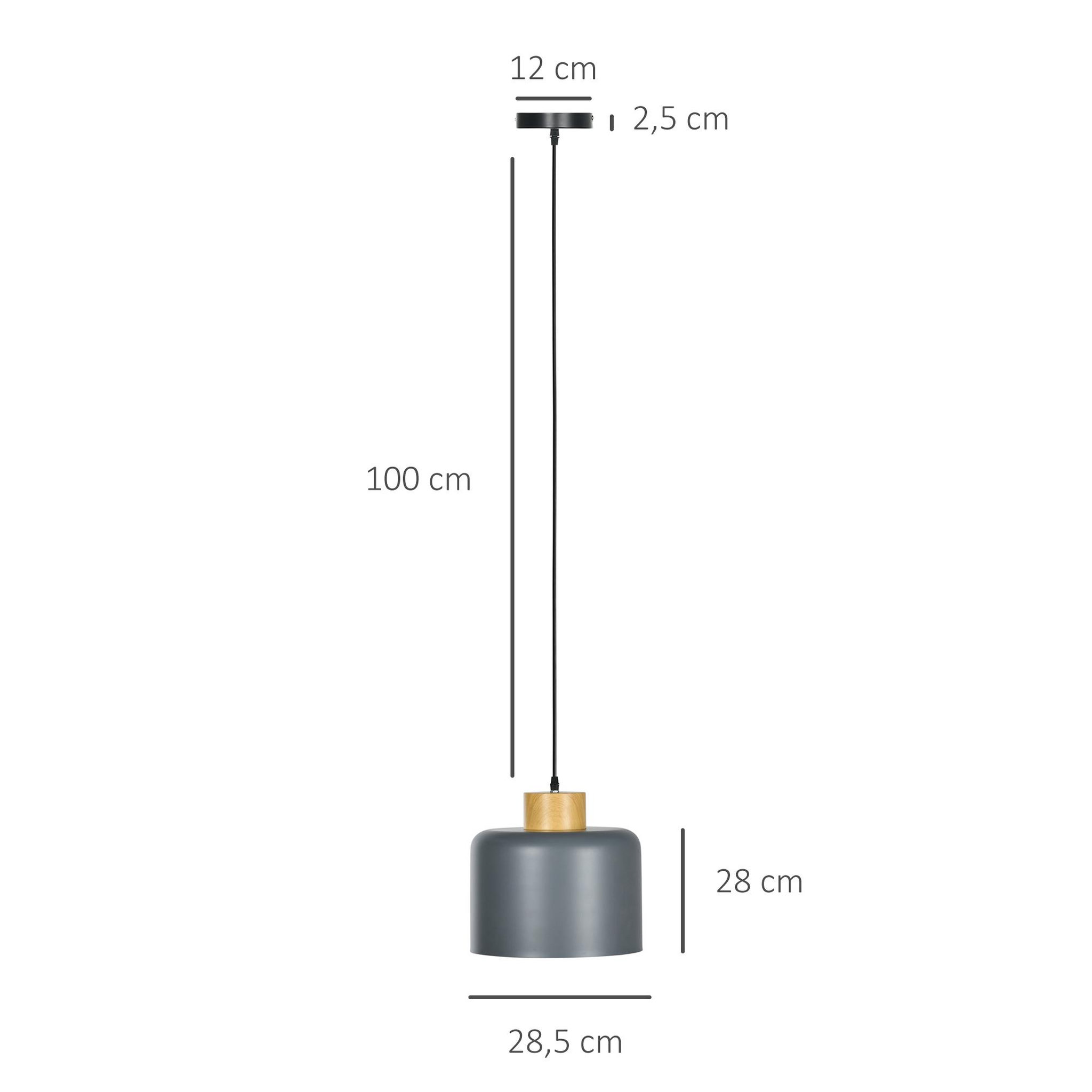 Voir la diapositive 3 : HOMCOM Lustre suspension design scandinave hauteur ajustable Ø 28,5 cm douille E27 gris aspect bois