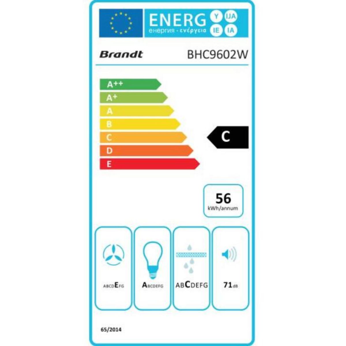 BRANDT Hotte visière 60cm 321m3/h blanc - bhc9602w
