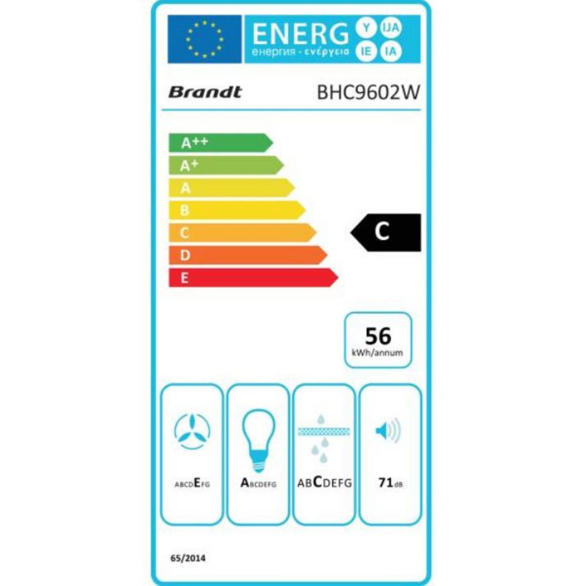 BRANDT Hotte visière 60cm 321m3/h blanc - bhc9602w