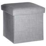 ATMOSPHERA Pouf coffre pliable Tomaz - L. 38 x H. 38 cm. Coloris disponibles : Gris