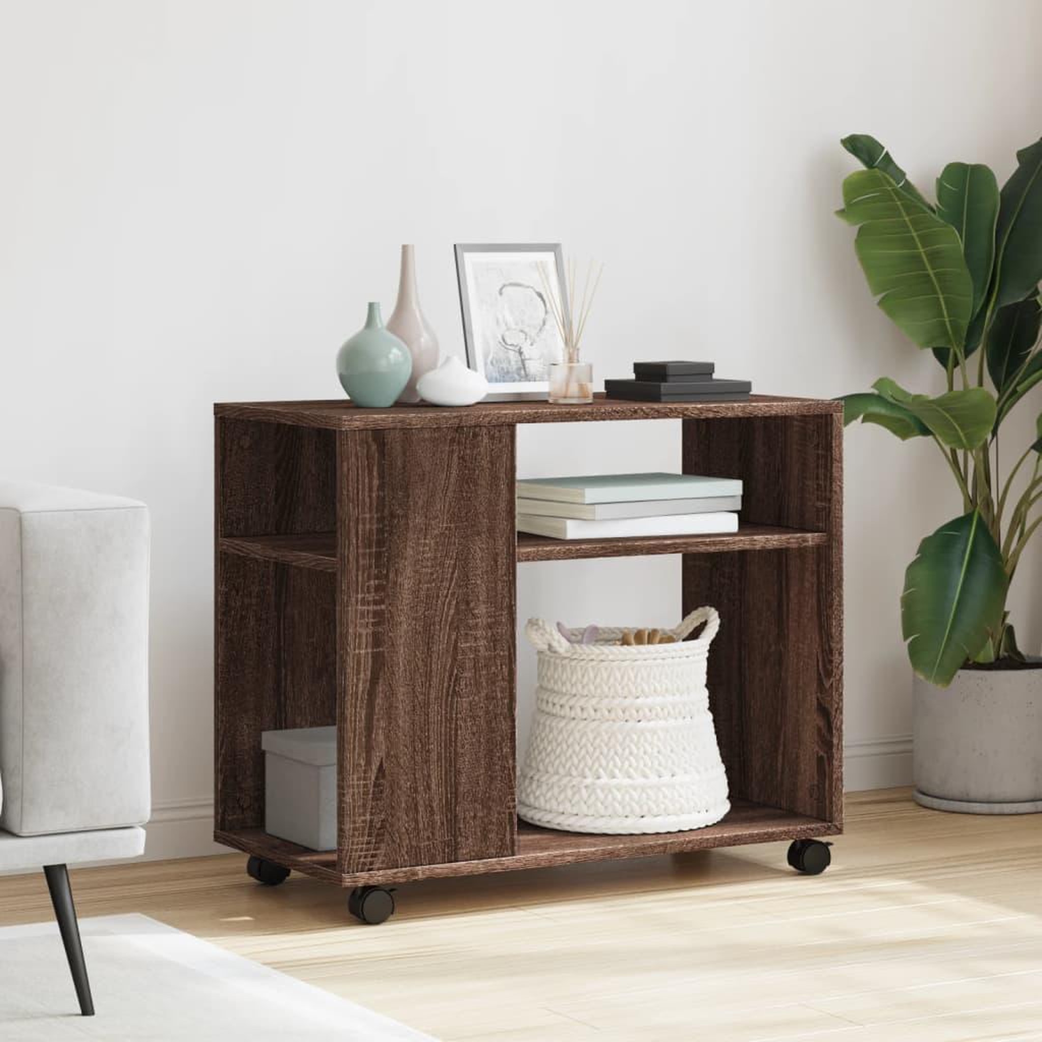 Voir la diapositive 3 : VIDAXL Table d'appoint avec roues chene marron bois d'ingenierie