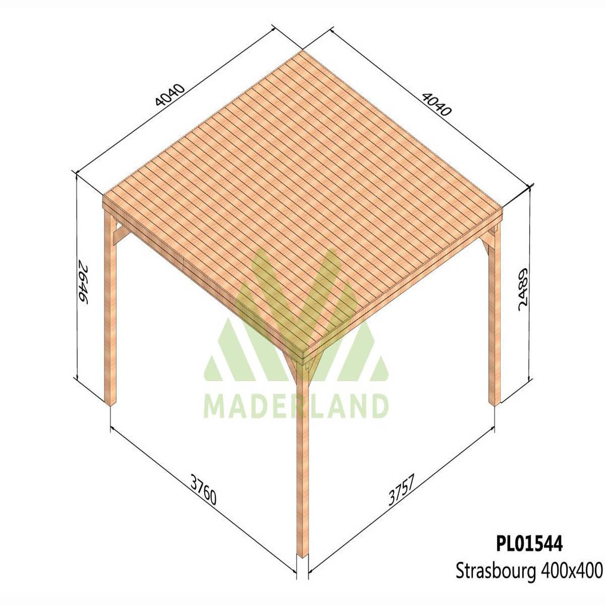 Voir la diapositive 2 : JARDIDECO Pergola en bois strasbourg avec toit 400 x 400 cm  - maderland