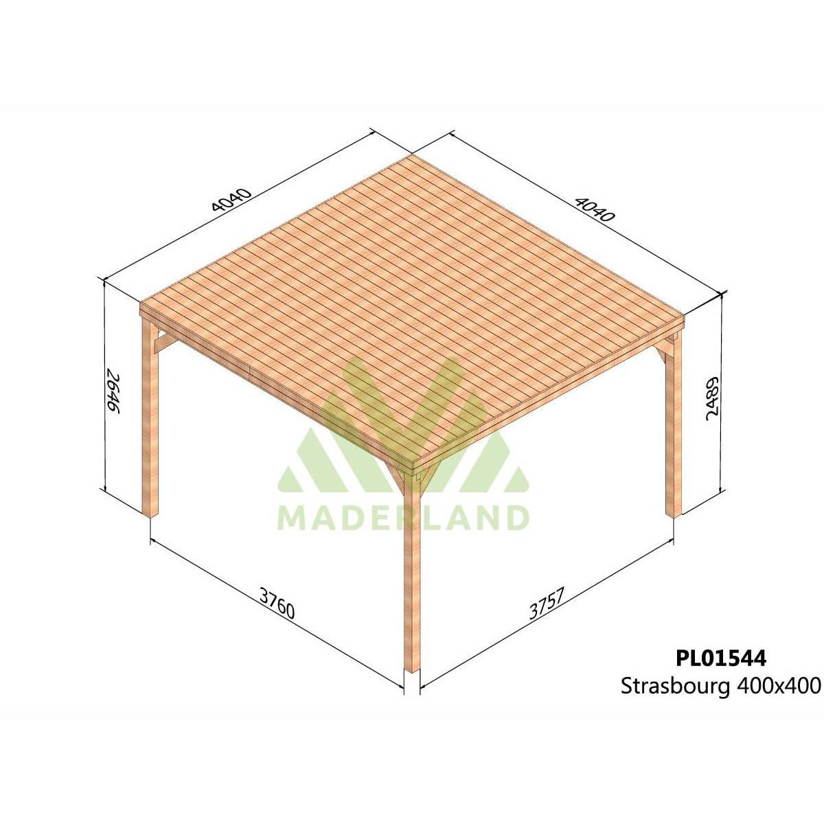 JARDIDECO Pergola en bois Strasbourg avec toit 400 x 400 cm  - Maderland
