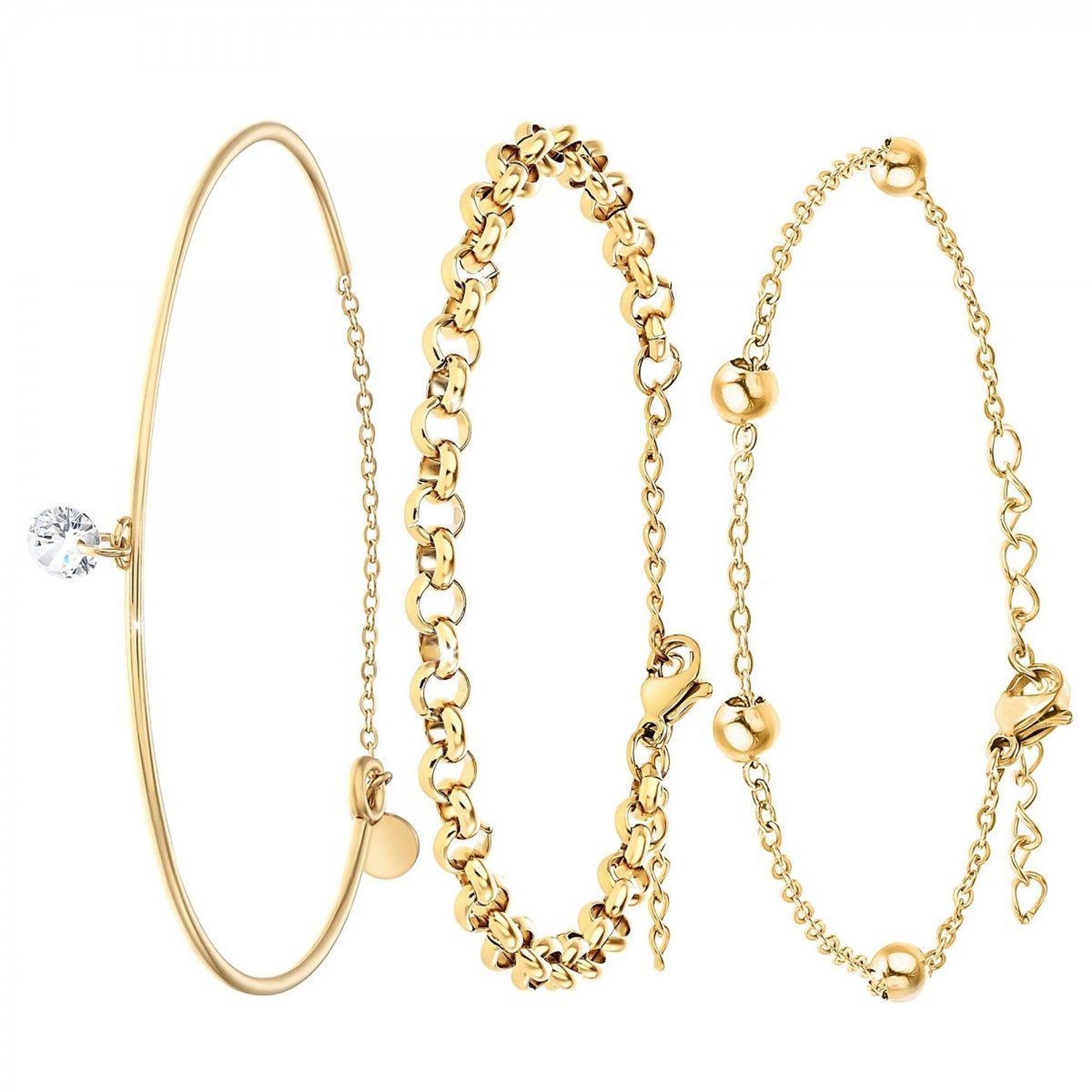 SC BOHEME Lot de 3 bracelets SC Bohème en Acier Finement doré orné de cristaux scintillants