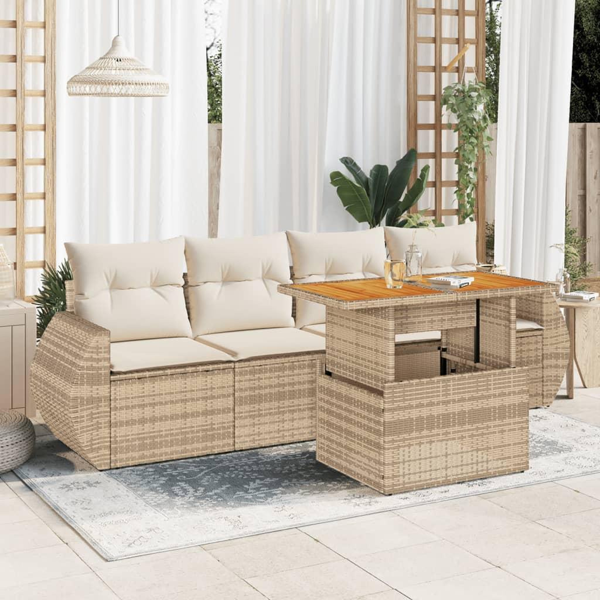 VIDAXL Salon de jardin avec coussins 5 pcs beige resine tressee
