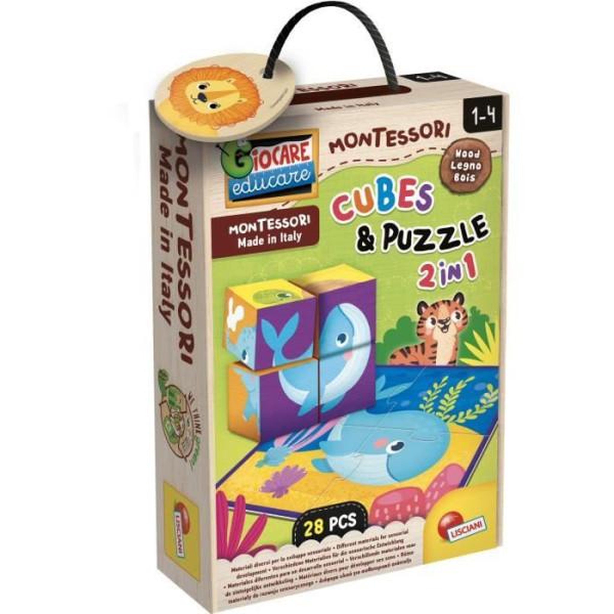 LISCIANI GIOCHI Jeu créatif 2-en-1 - lisciani - montessori baby bois - cubes et puzzle - observation et dextérité - bois et carton