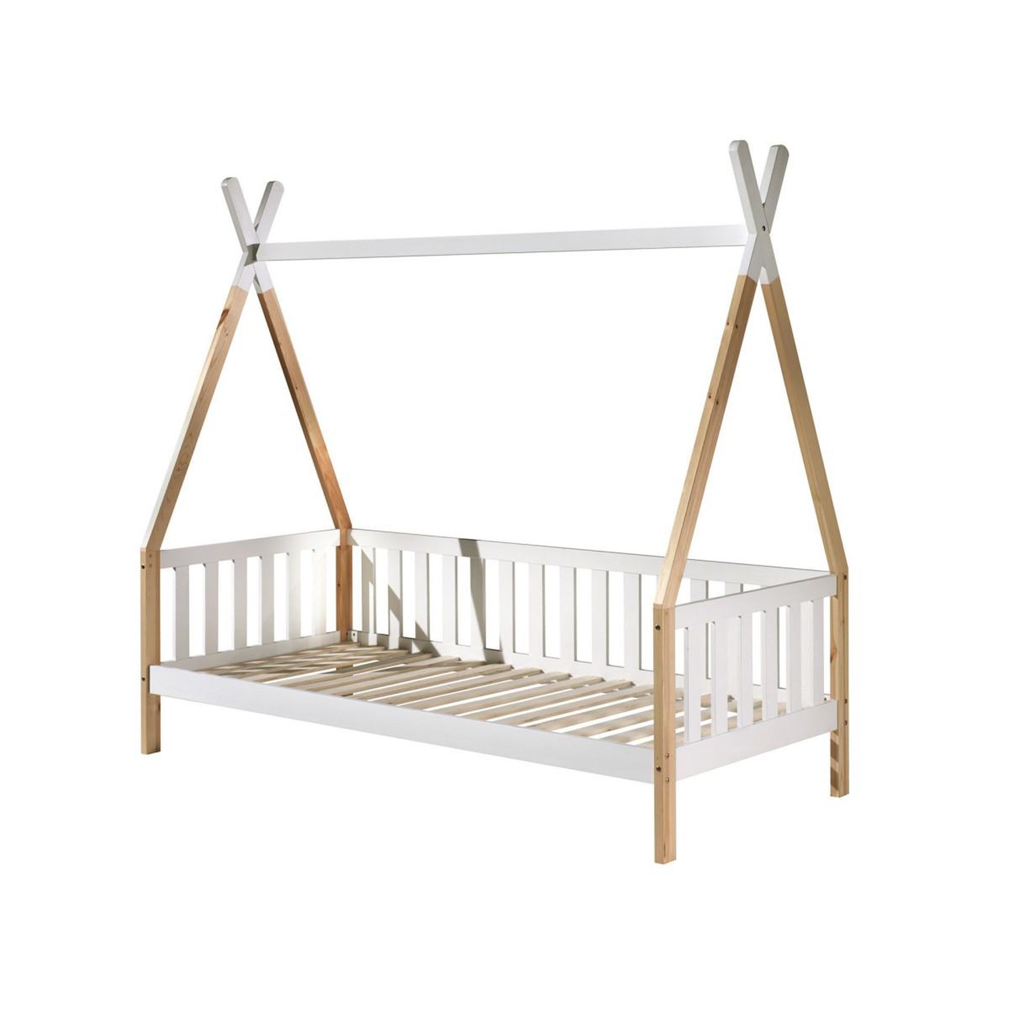 Voir la diapositive 3 : Paris Prix Lit enfant, barrière & tiroir  tipi  90x200cm blanc & naturel