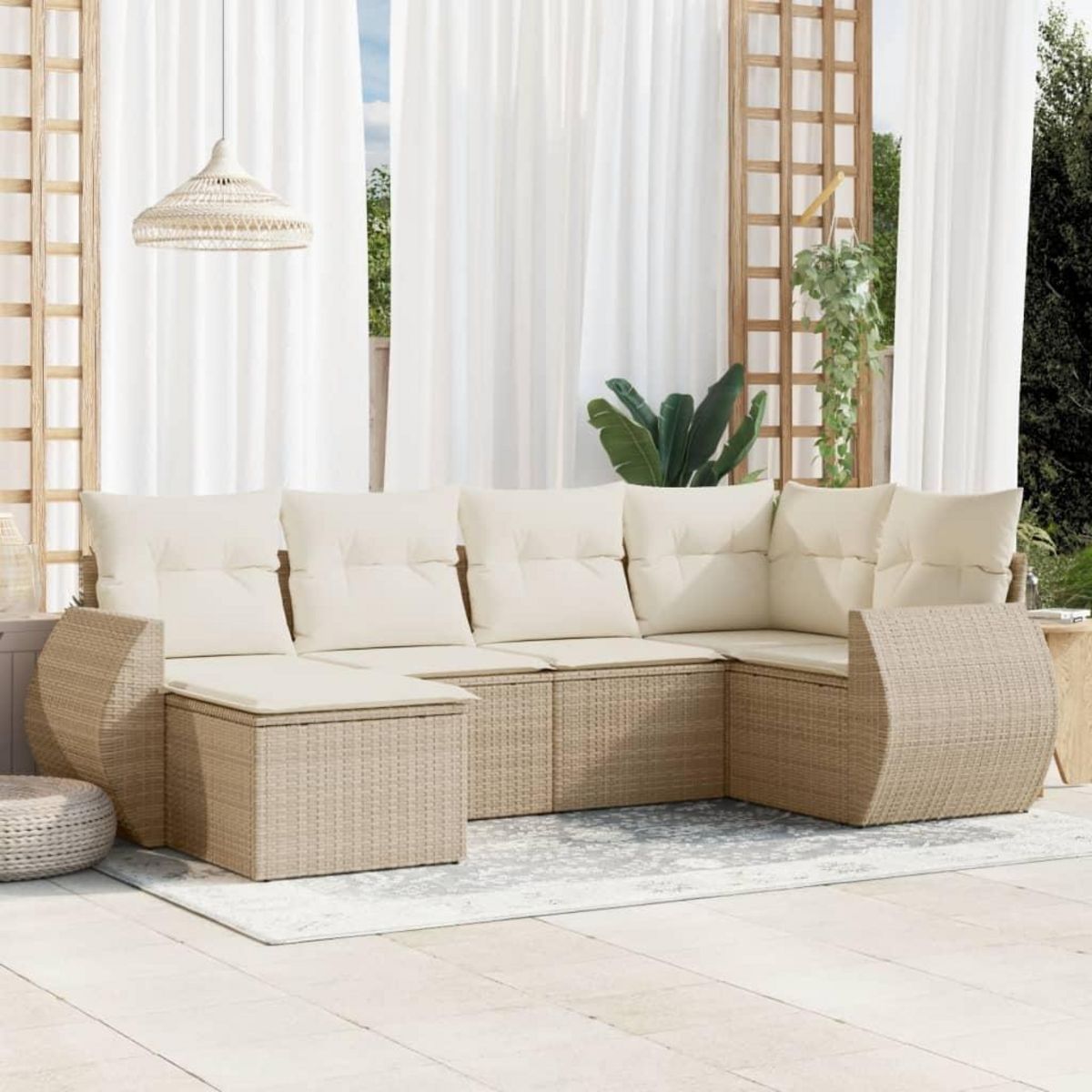 VIDAXL Salon de jardin avec coussins 6 pcs beige resine tressee