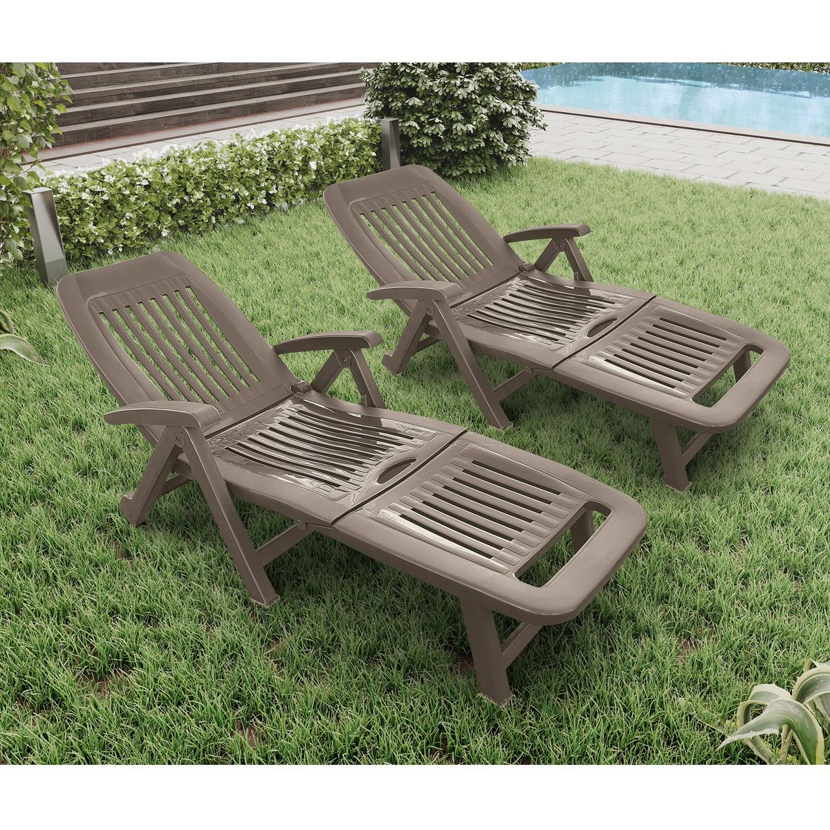 ARETA Lot de 2 bains de soleil - Résine - Taupe - FIORELLO