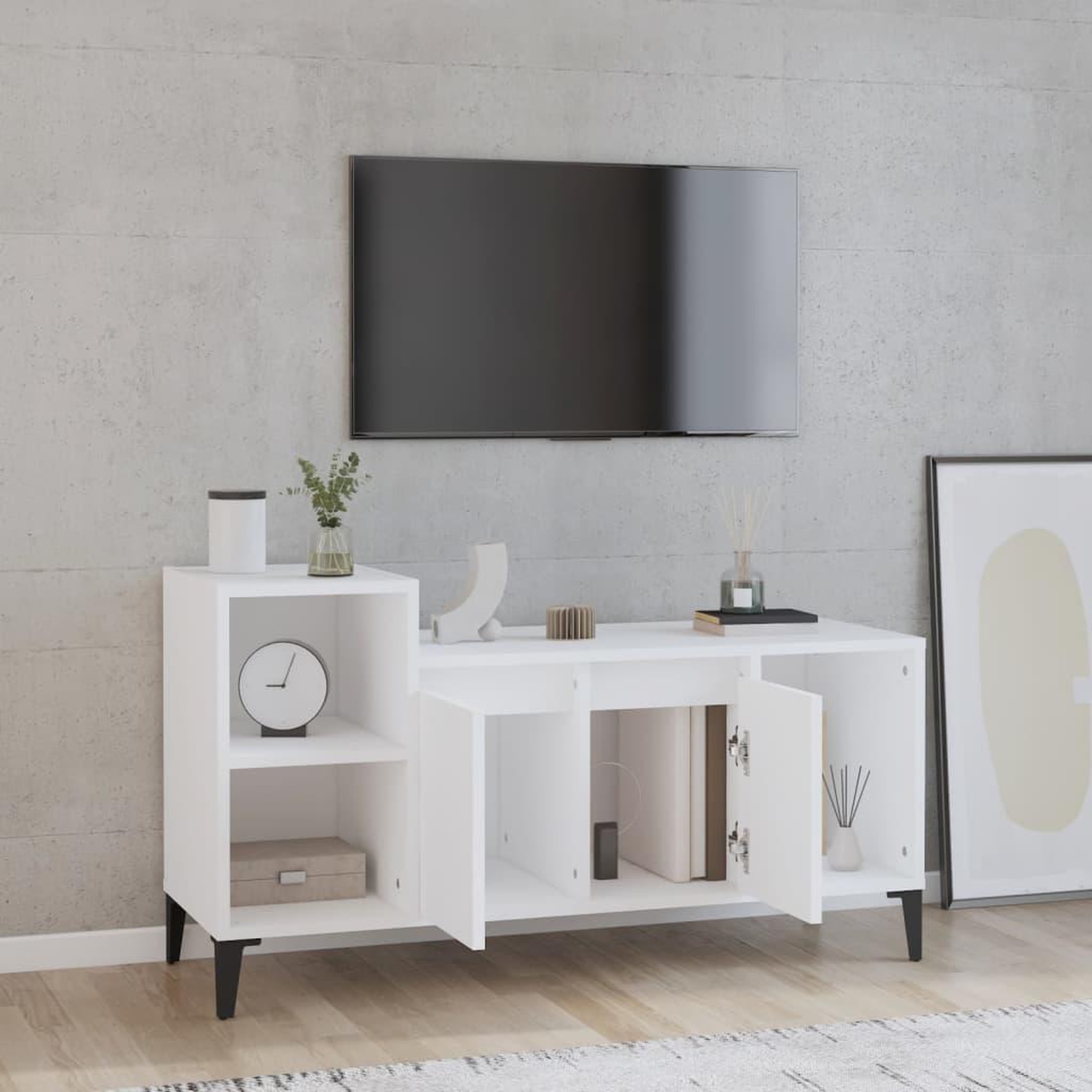 Voir la diapositive 3 : VIDAXL Meuble TV Blanc 100x35x55 cm Bois d'ingenierie
