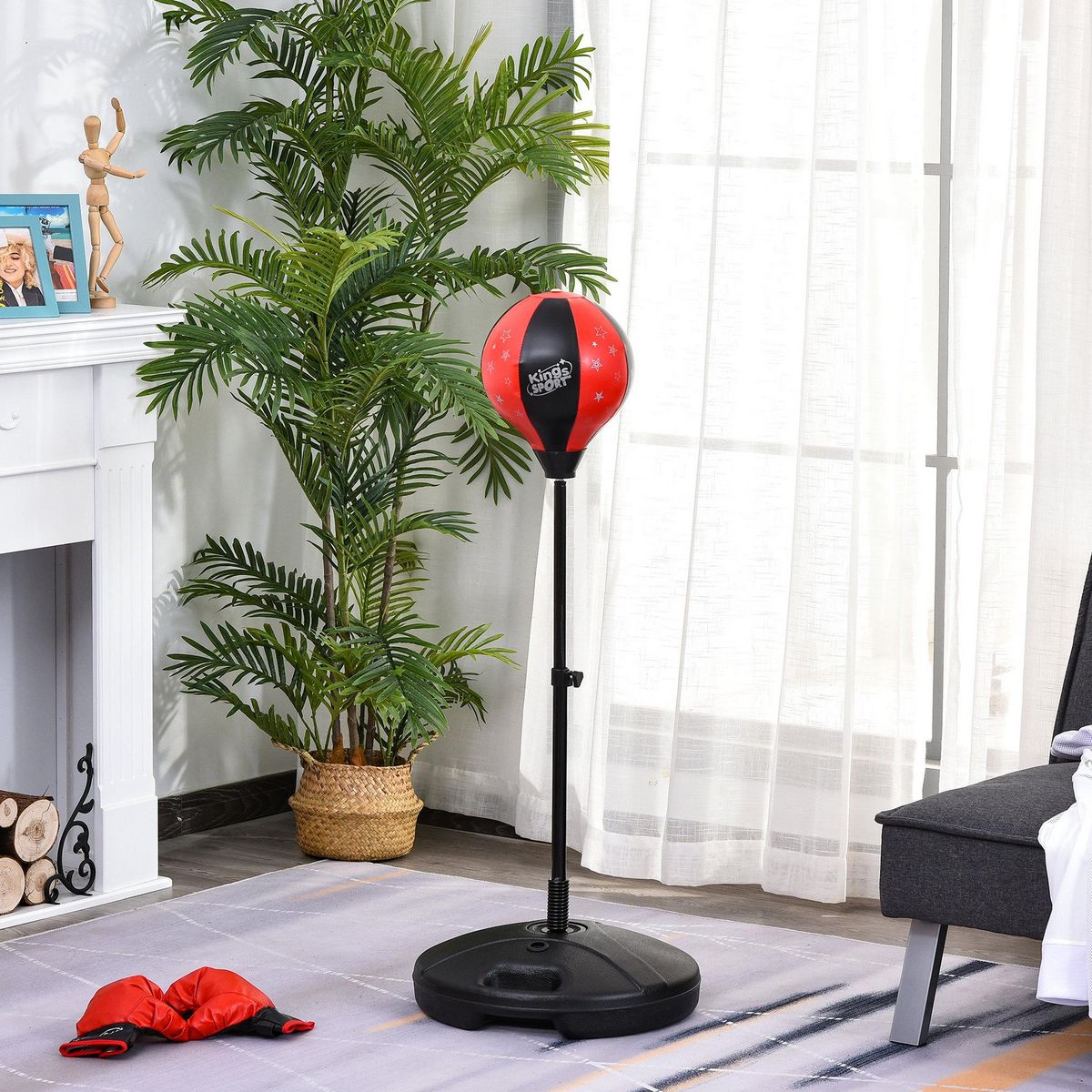 HOMCOM Punching ball sur pied pour enfant hauteur réglable 78-120 cm base de lestage paire gants inclus rouge noir