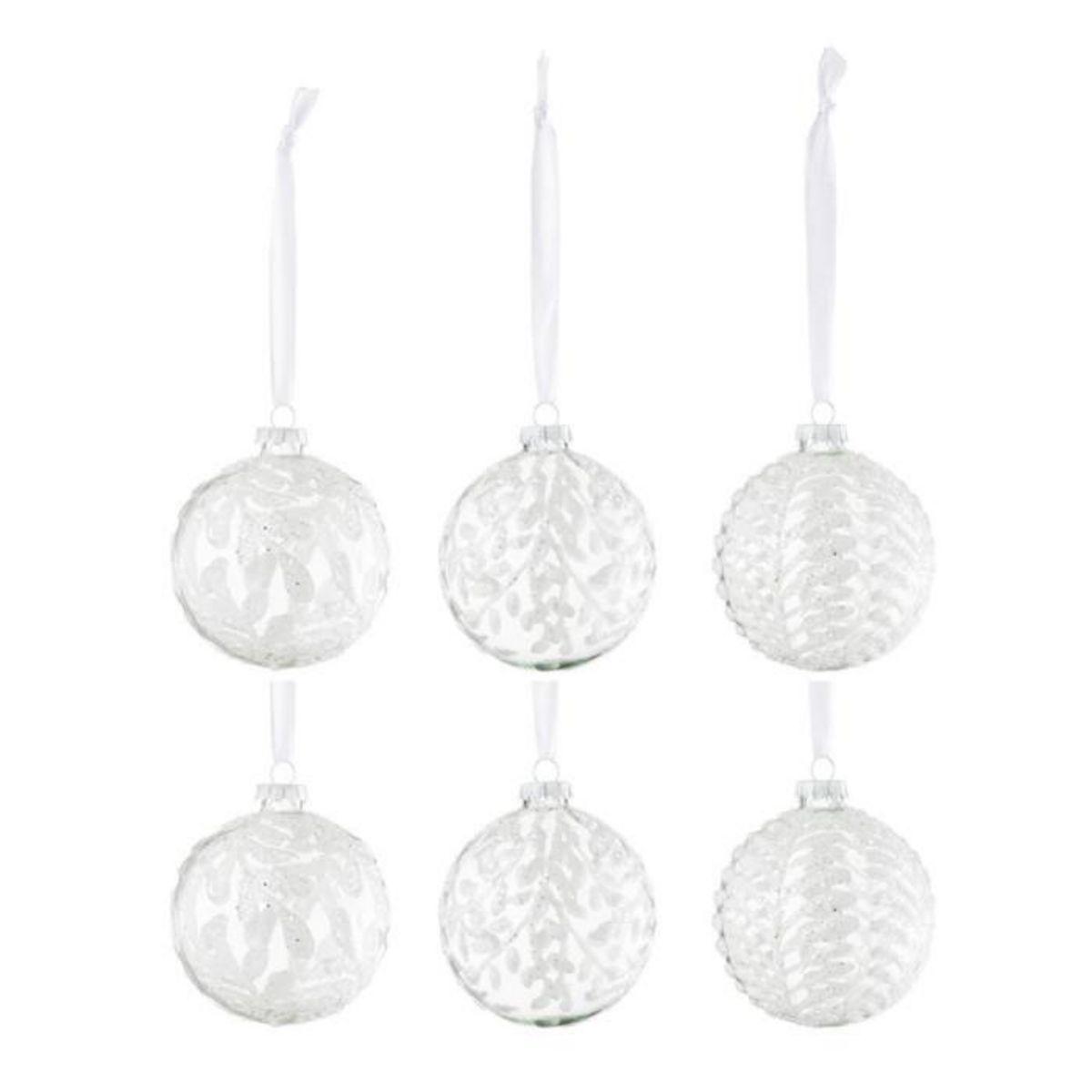 Paris Prix Lot de 6 Boules de Noël Paillettes  Gena  8cm Blanc