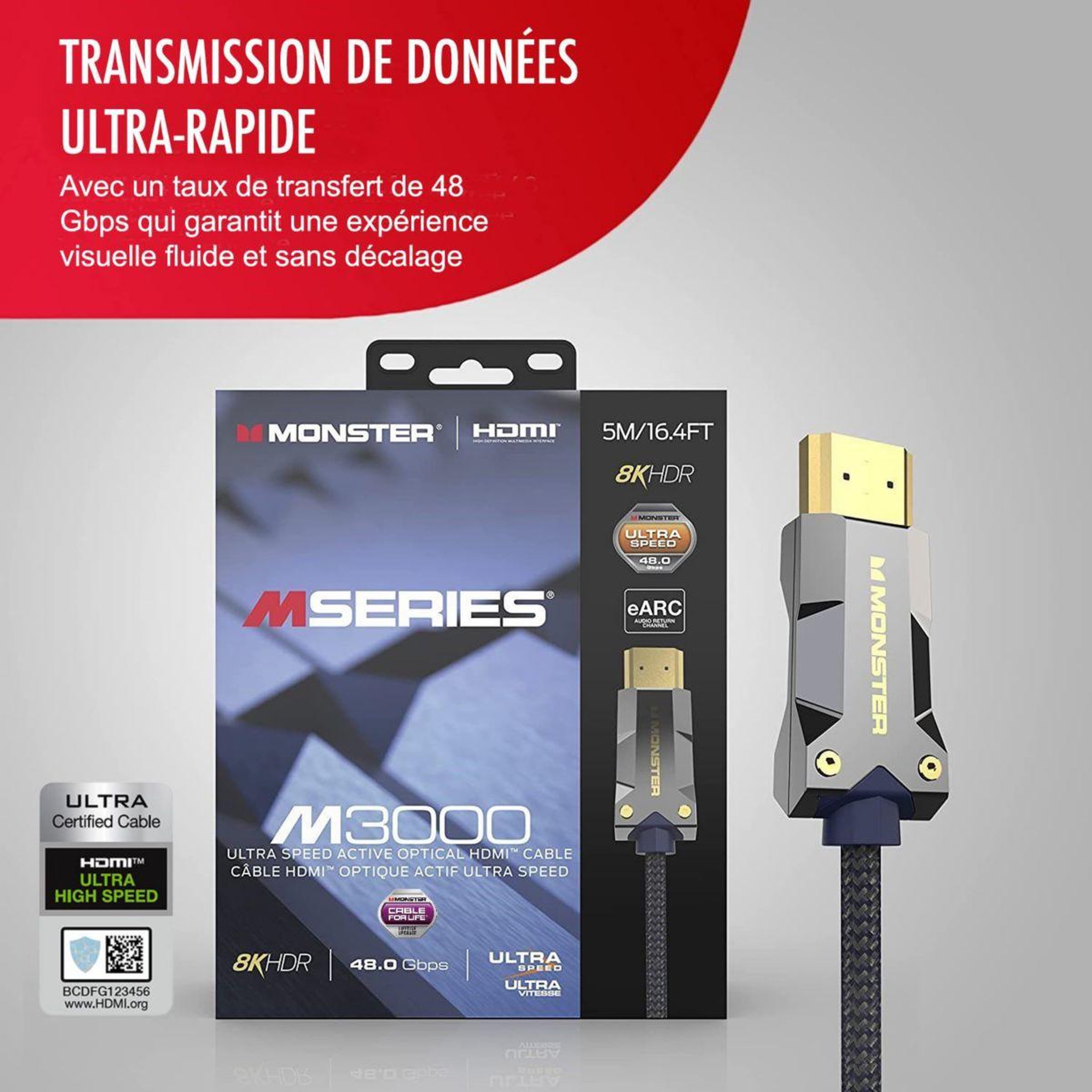 Voir la diapositive 2 : Monster Cable Câble hdmi m3000 uhd 8k dolby vision hdr 48gbps 5m