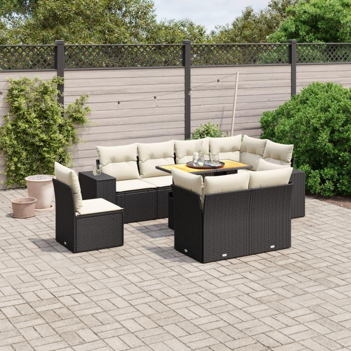 VIDAXL Salon de jardin 9 pcs avec coussins noir resine tressee