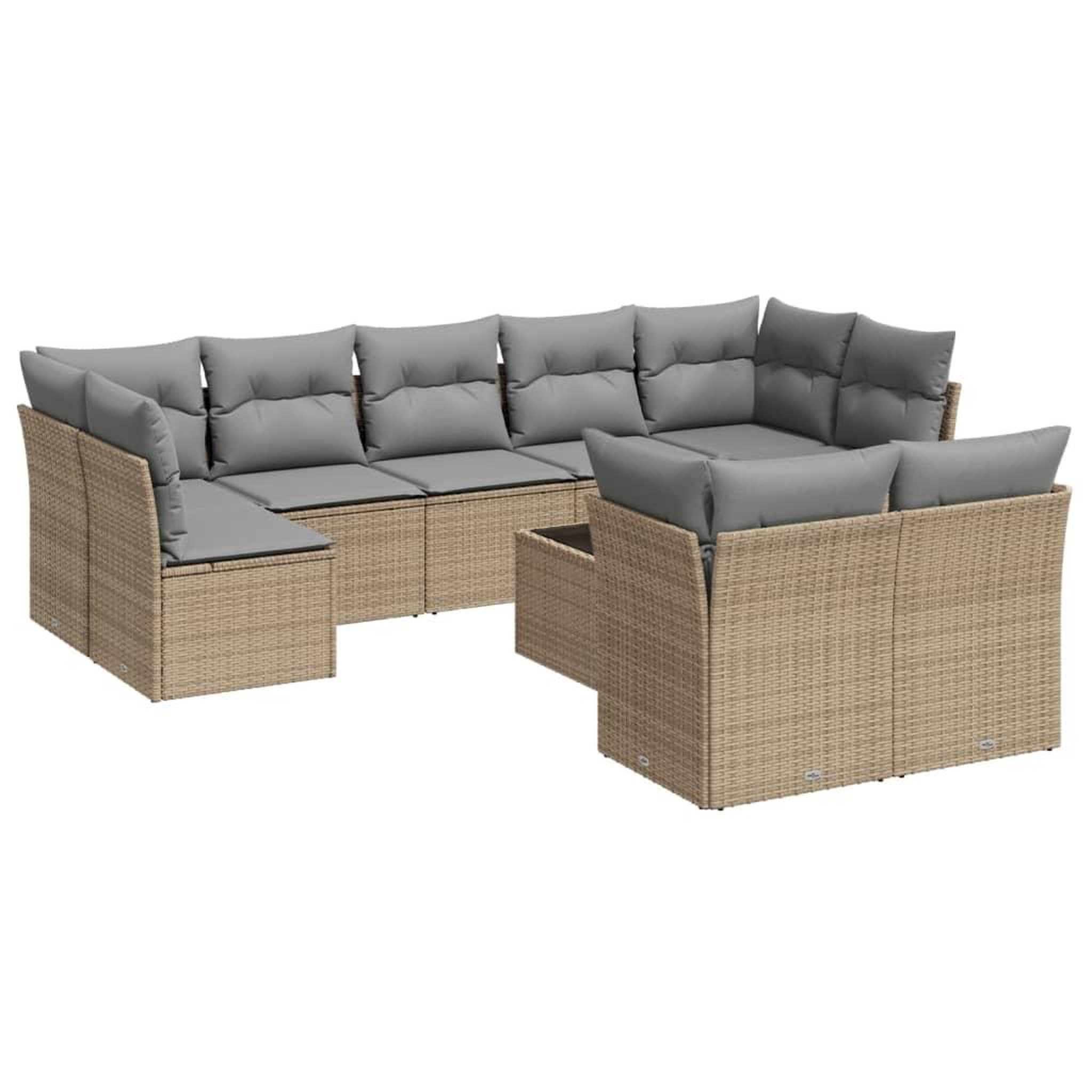 Voir la diapositive 2 : VIDAXL Salon de jardin avec coussins 10 pcs beige resine tressee