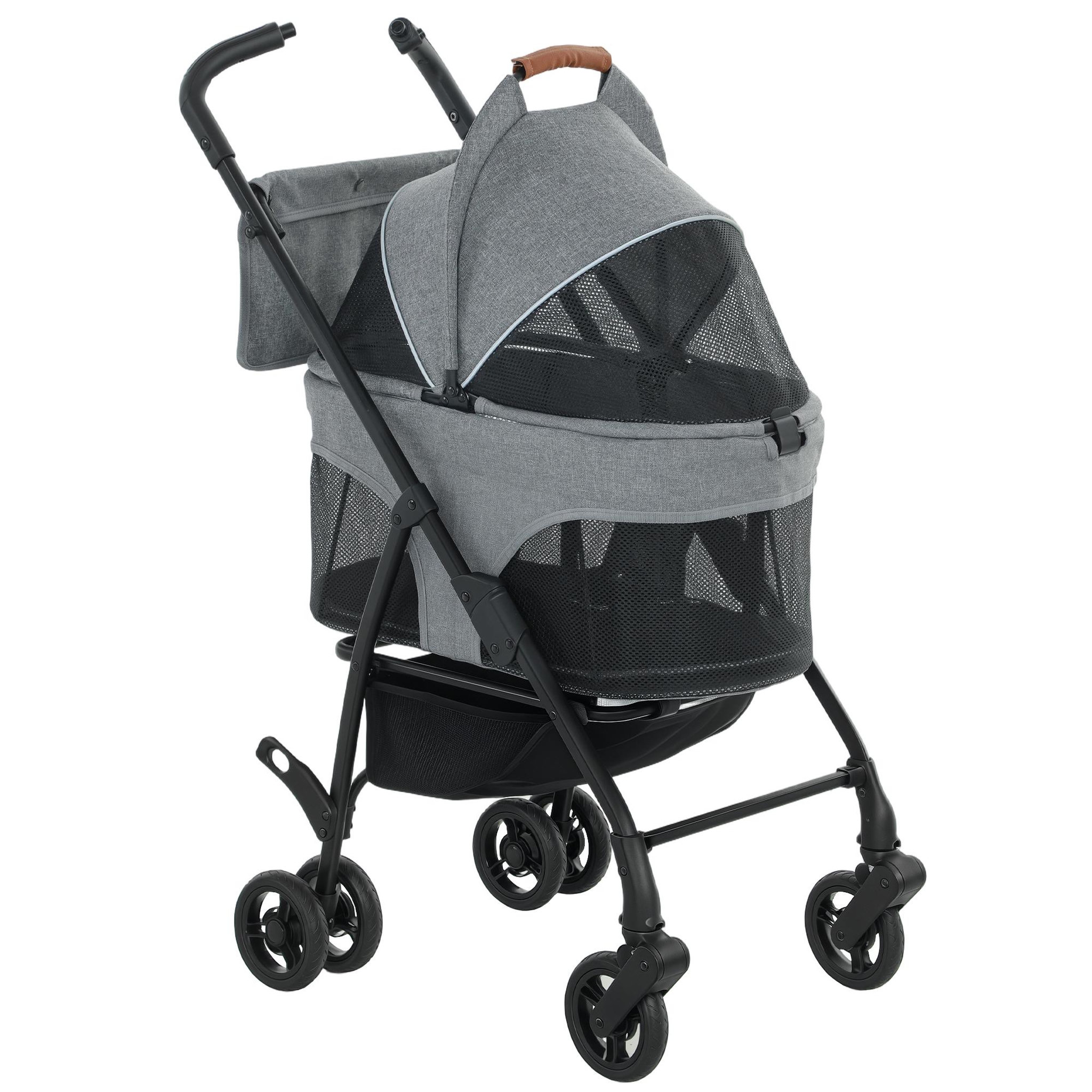 PAWHUT Poussette pour chien  siège auto sac de transport 3 en 1 gris