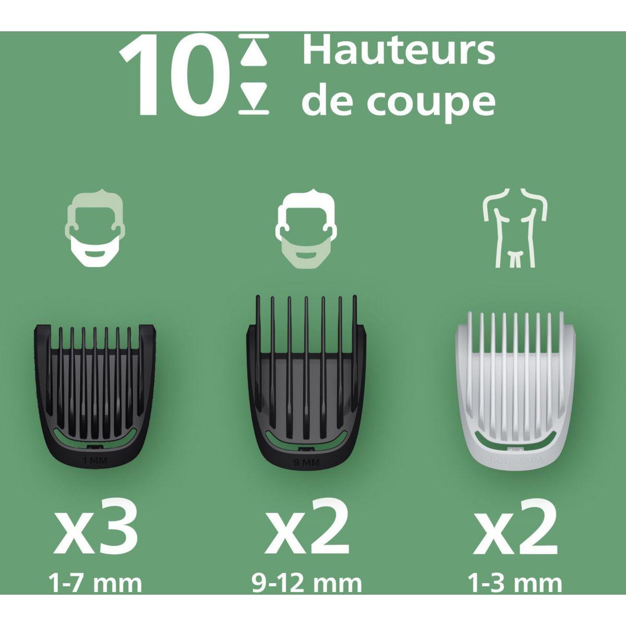 Voir la diapositive 2 : Philips Tondeuse multi usages mg3945/15 series 3000, 10 hauteurs de coupe, précision 1 mm, autonomie 90 mn