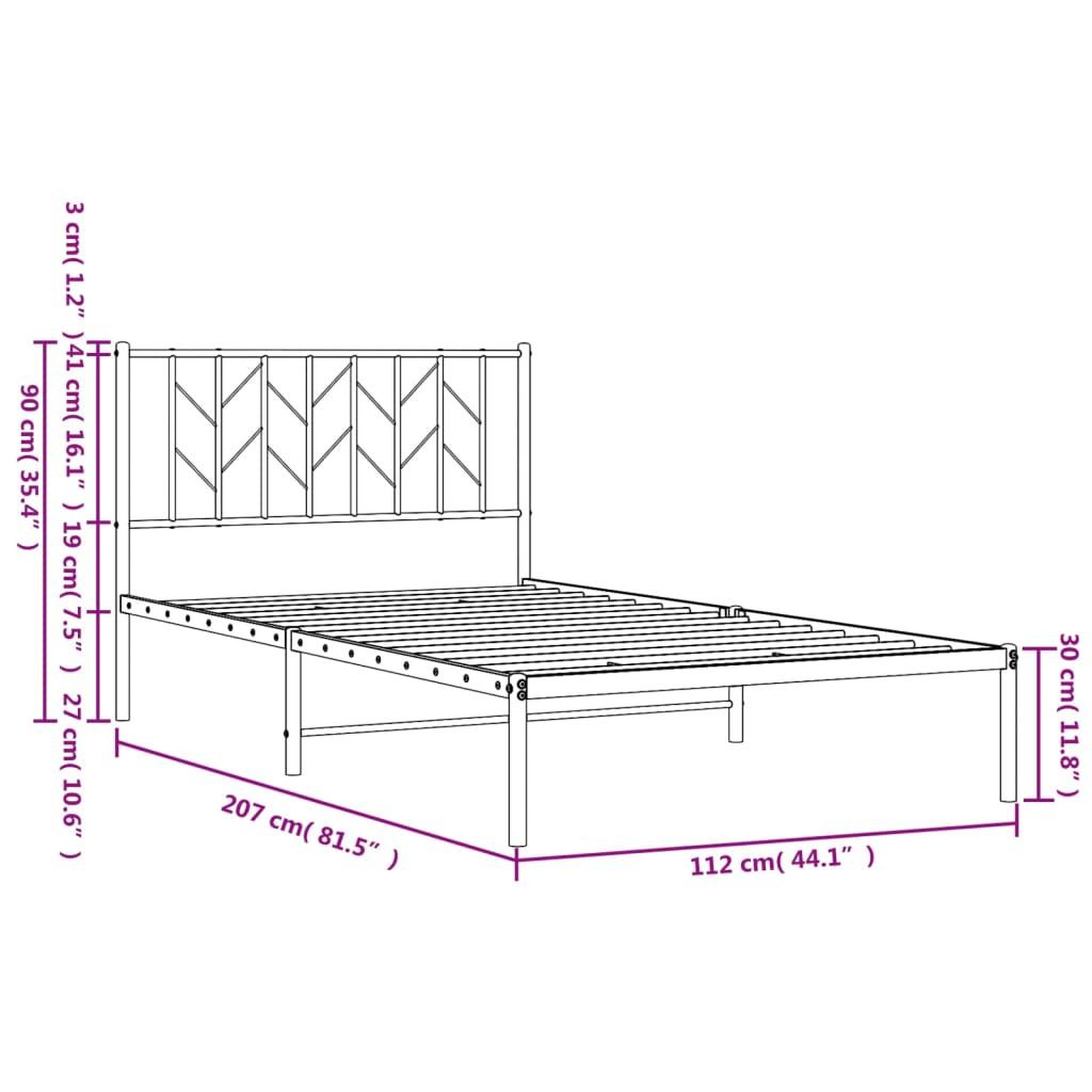 Voir la diapositive 6 : VIDAXL Cadre de lit metal sans matelas avec tete de lit noir 107x203cm