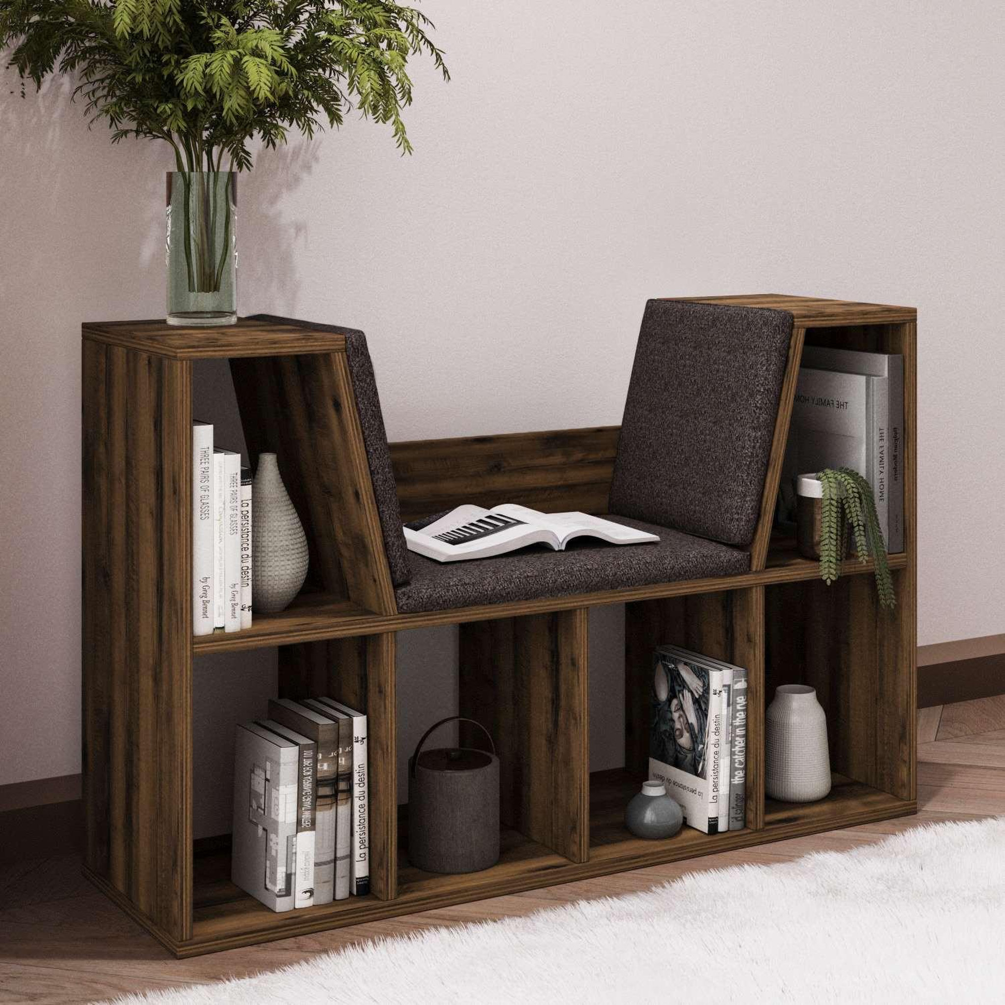Voir la diapositive 2 : Habitat et Jardin Bibliothèque avec assise en bois  livora  - 103 x 30 x 63 cm - marron